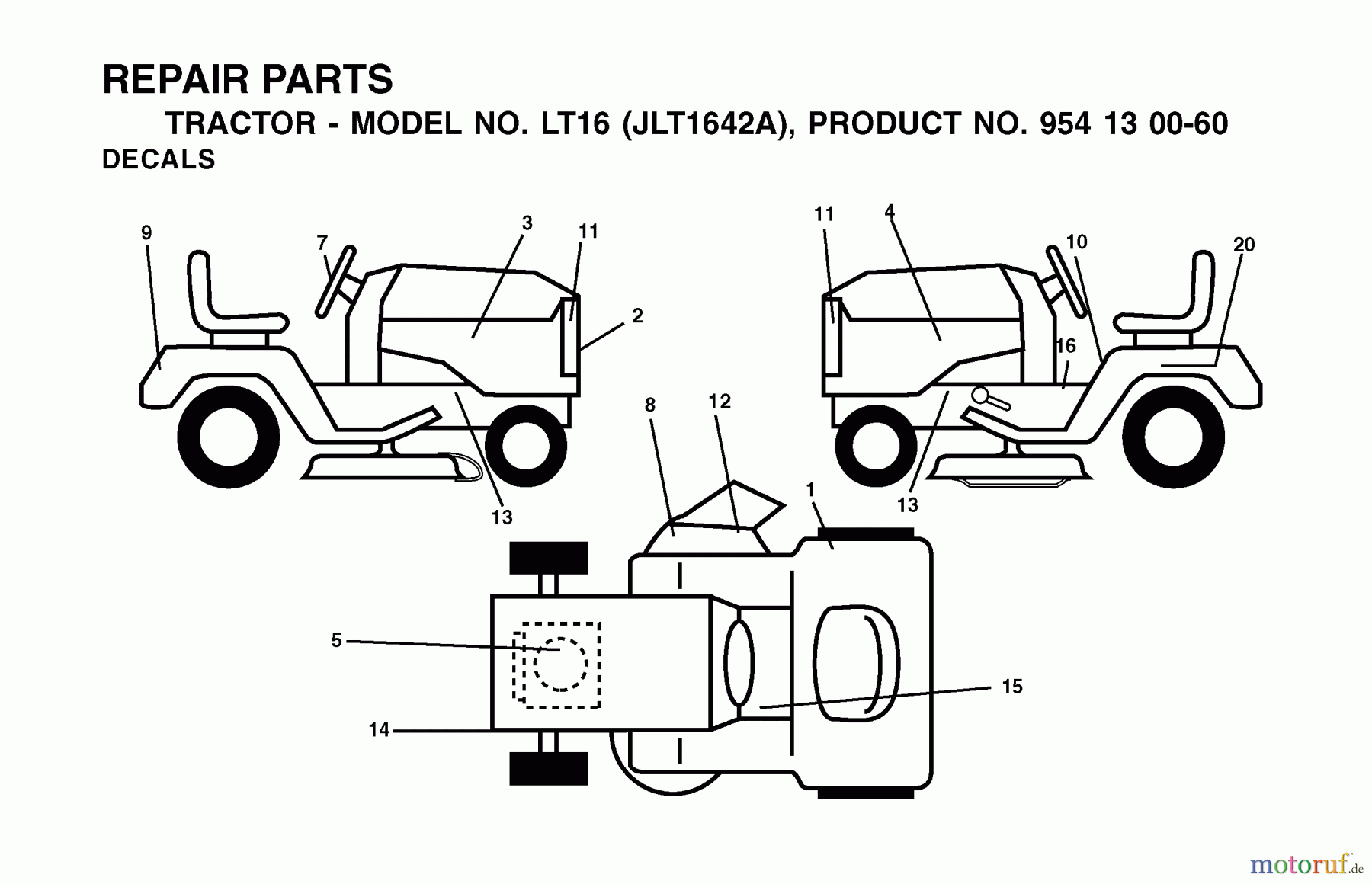  Jonsered Rasen  und Garten Traktoren LT16 (JLT1642A, 954130060) - Jonsered Lawn & Garden Tractor (2002-06) DECALS