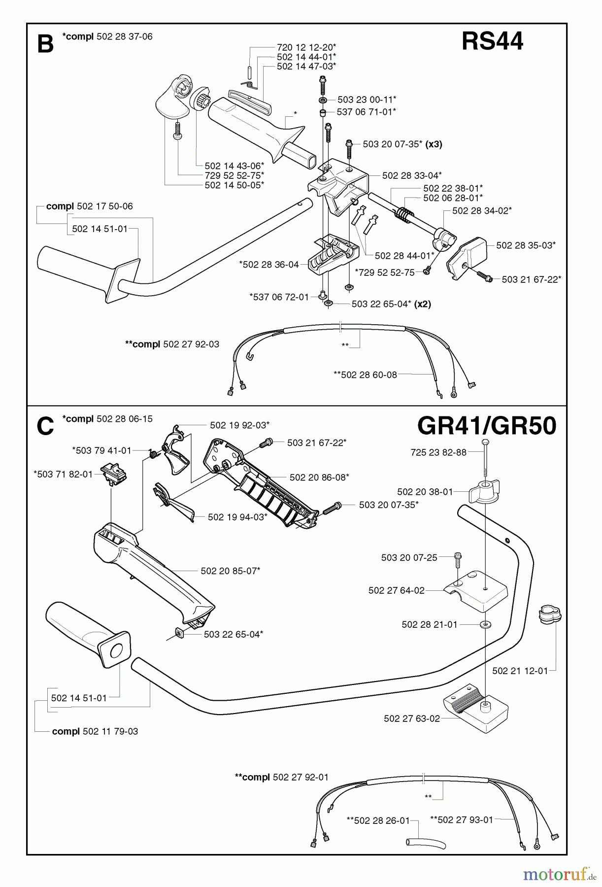  Jonsered Motorsensen, Trimmer GR50 - Jonsered String/Brush Trimmer (2002-08) HANDLE CONTROLS