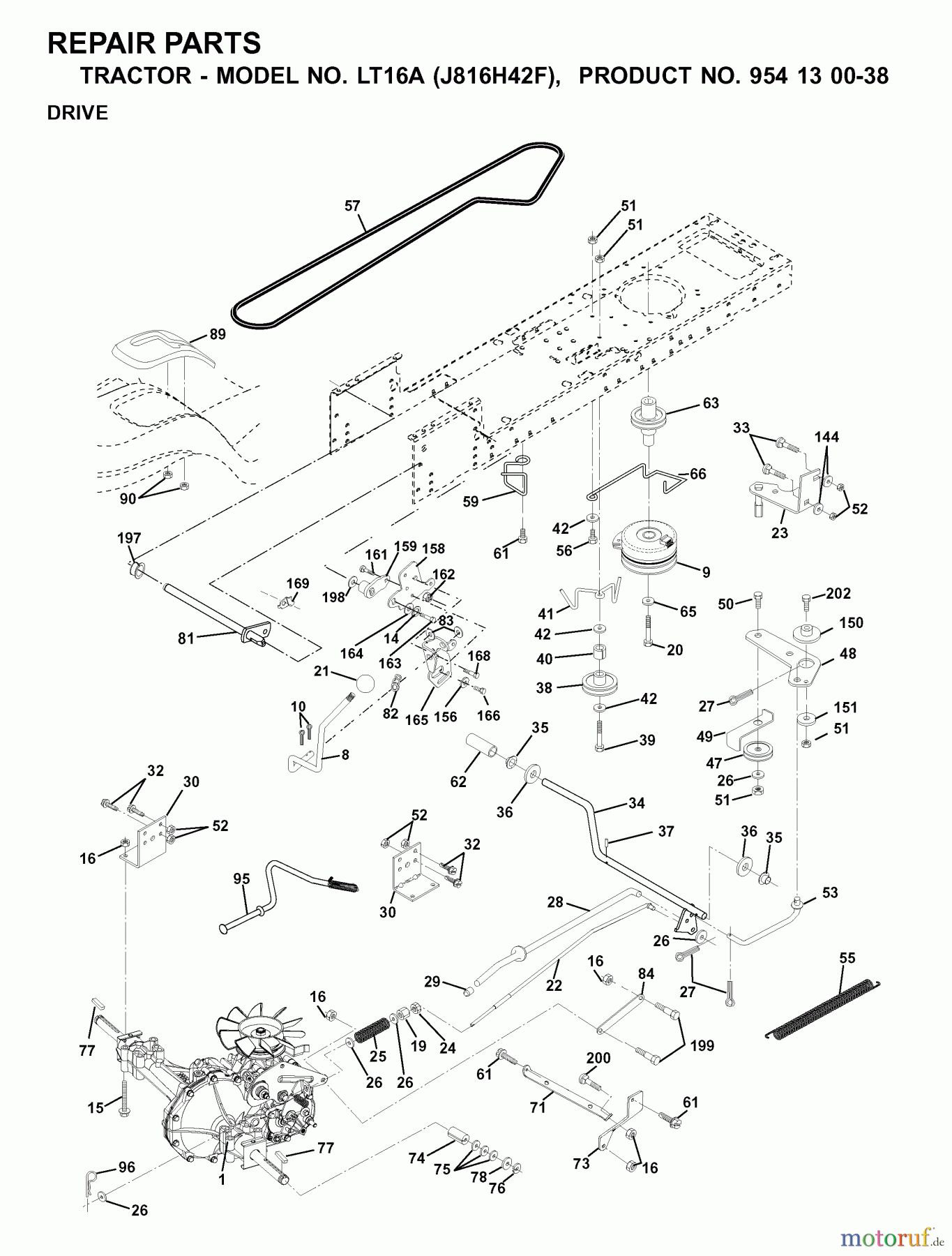  Jonsered Rasen  und Garten Traktoren LT16A (J816H42F, 954130038) - Jonsered Lawn & Garden Tractor (2000-03) DRIVE