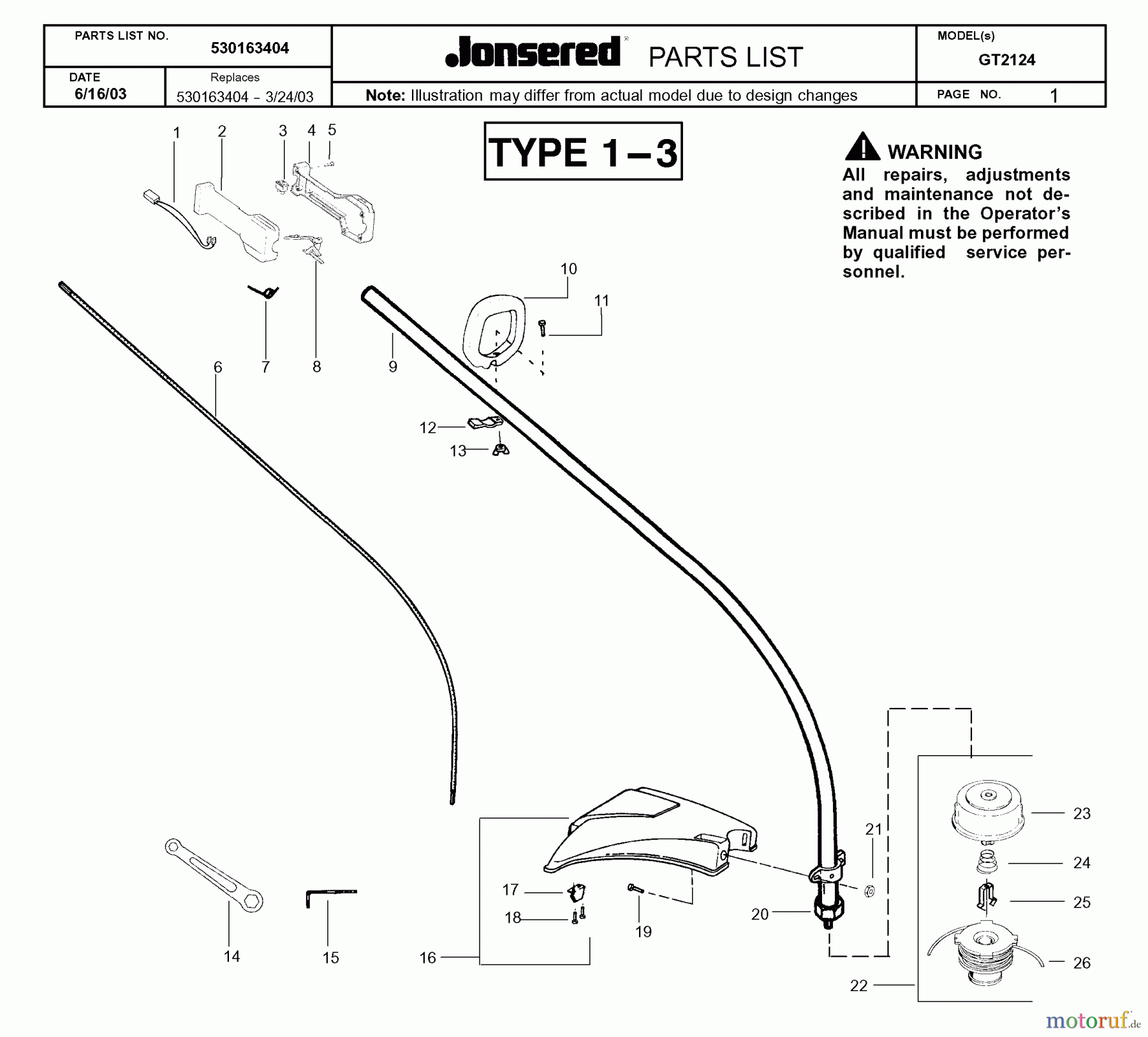  Jonsered Motorsensen, Trimmer GT2124 - Jonsered String/Brush Trimmer (2004-01) SHAFT HANDLE