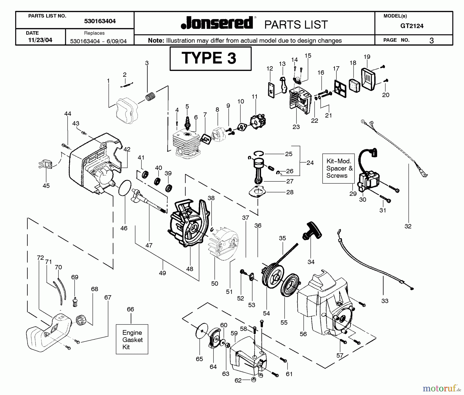  Jonsered Motorsensen, Trimmer GT2124 - Jonsered String/Brush Trimmer (2005-02) ENGINE #1