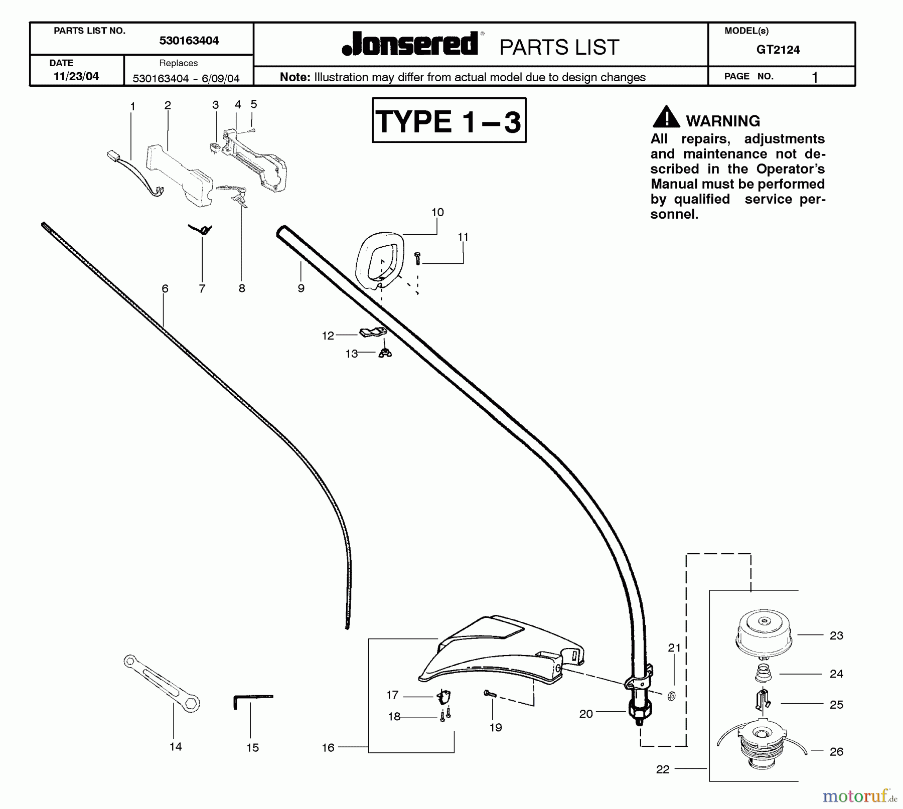  Jonsered Motorsensen, Trimmer GT2124 - Jonsered String/Brush Trimmer (2005-02) SHAFT HANDLE