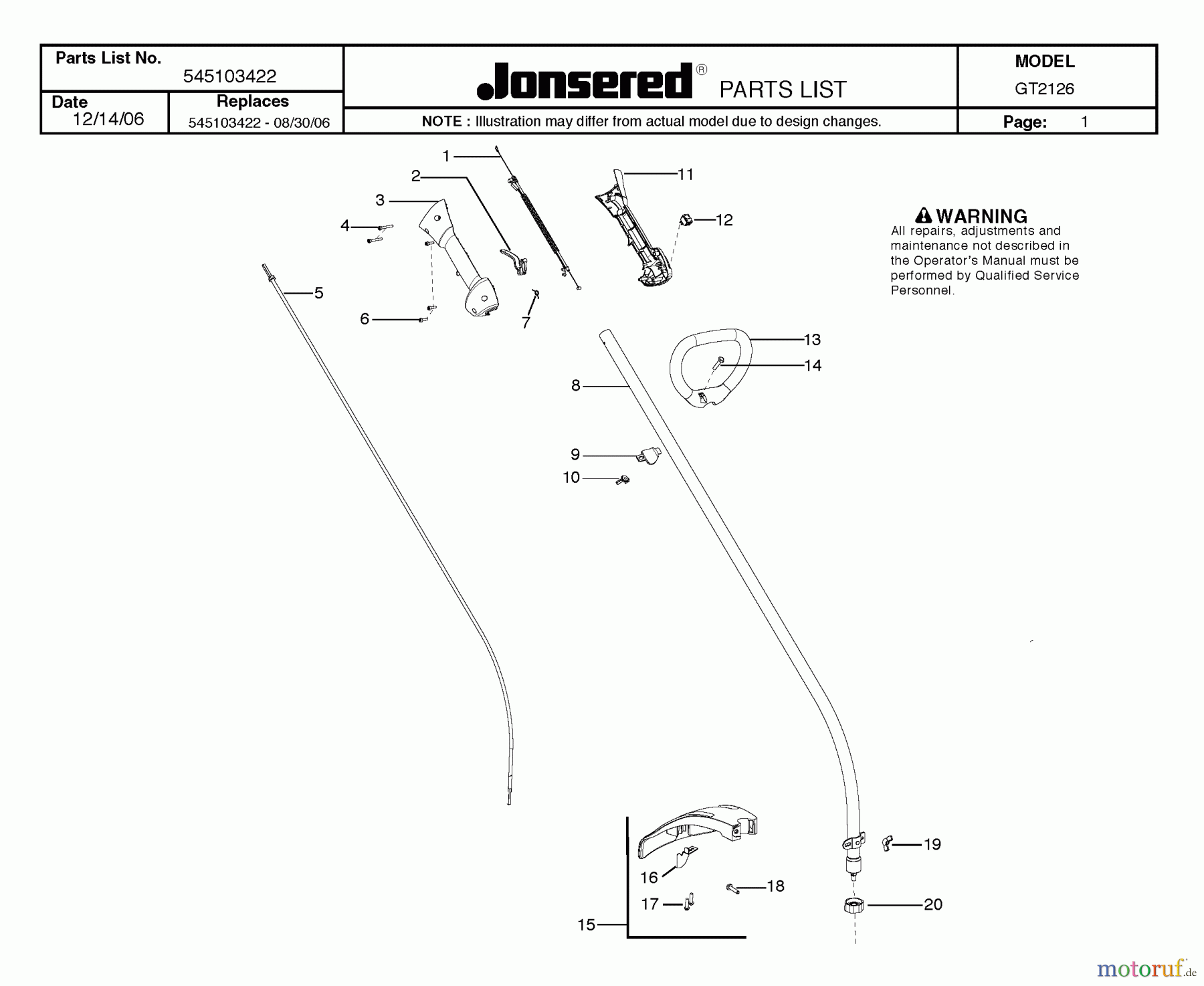  Jonsered Motorsensen, Trimmer GT2126 - Jonsered String/Brush Trimmer (2007-04) SHAFT HANDLE