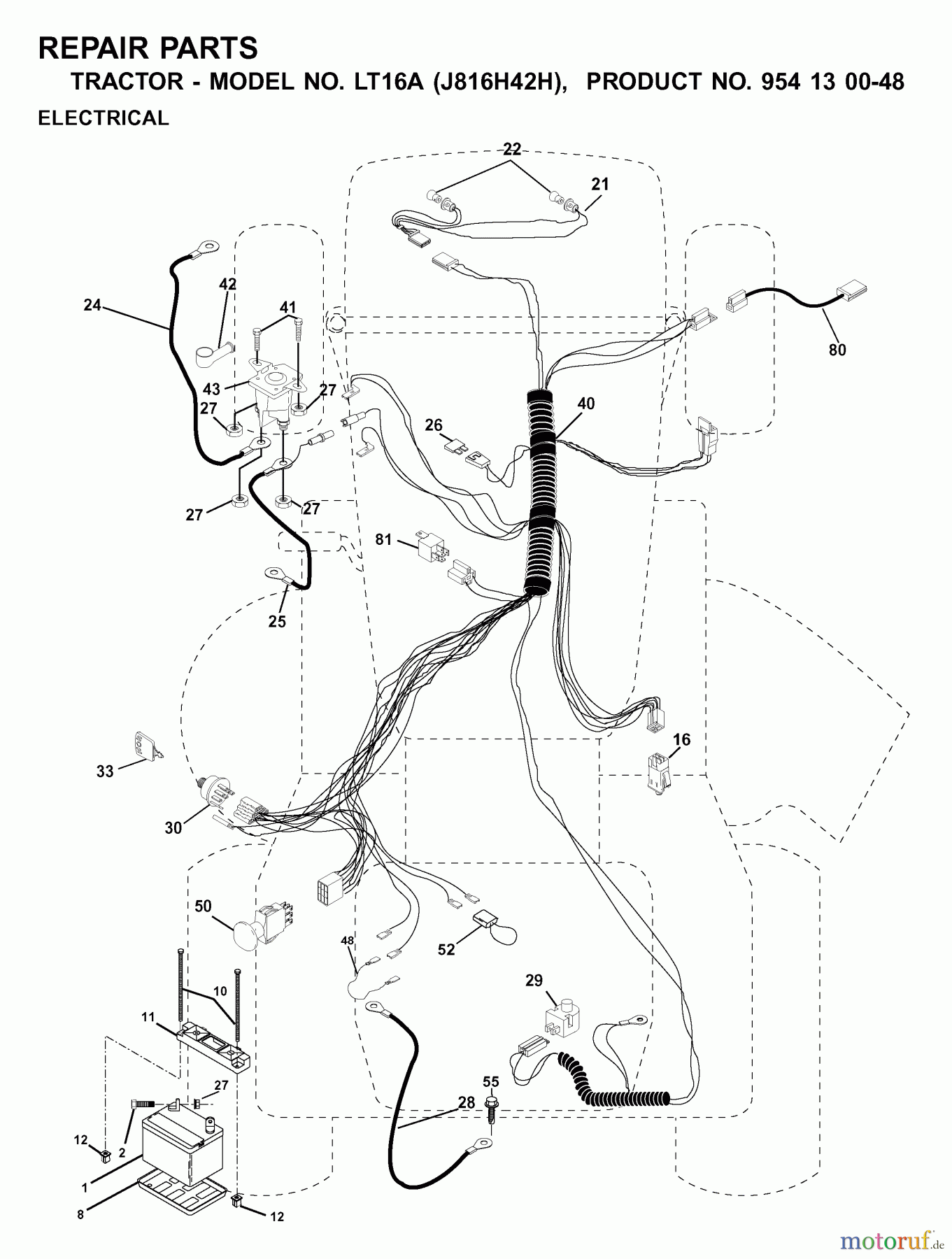  Jonsered Rasen  und Garten Traktoren LT16A (J816H42H, 954130048) - Jonsered Lawn & Garden Tractor (2001-01) ELECTRICAL