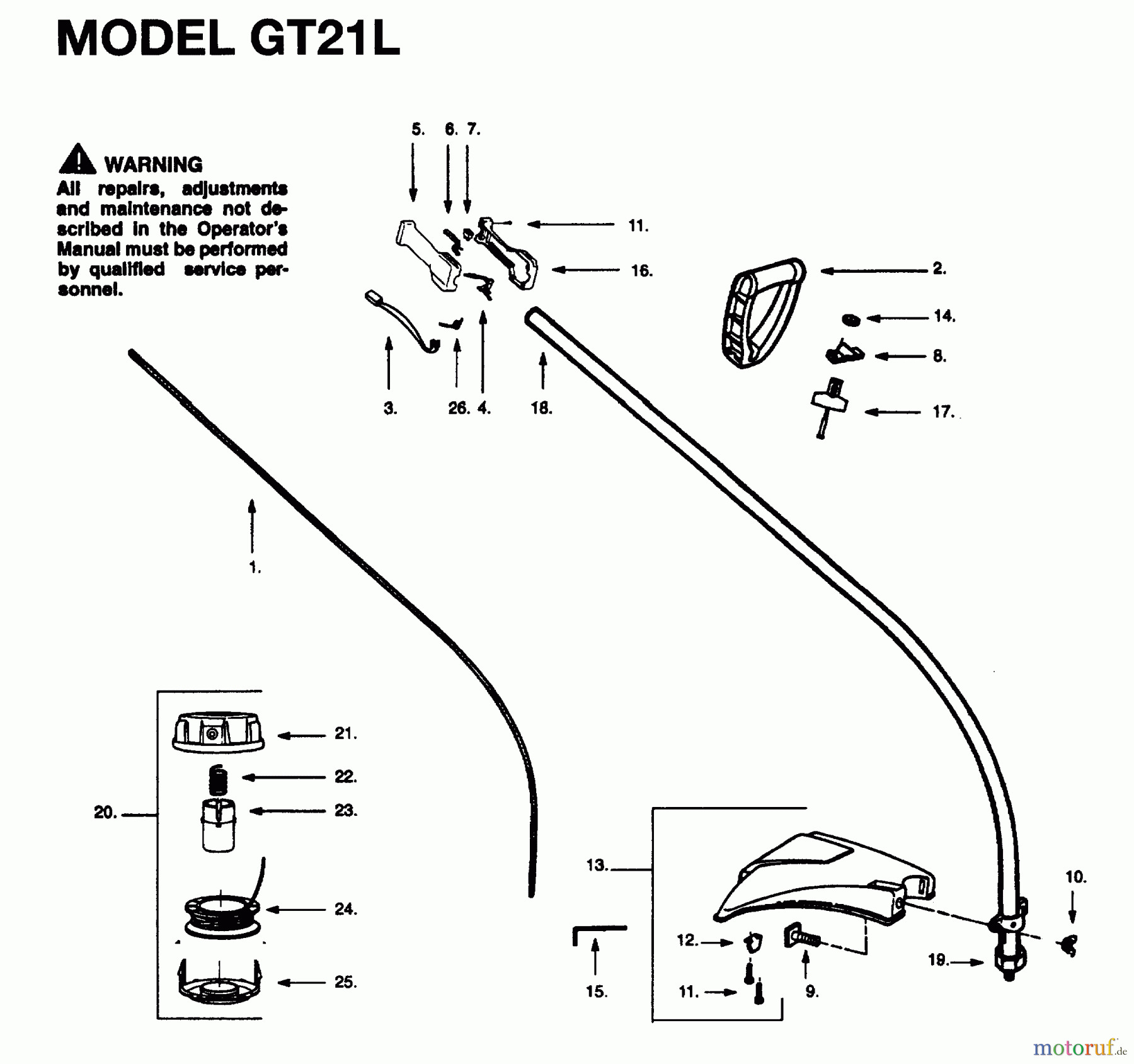  Jonsered Motorsensen, Trimmer GT21L - Jonsered String/Brush Trimmer (1996-02) SHAFT HANDLE