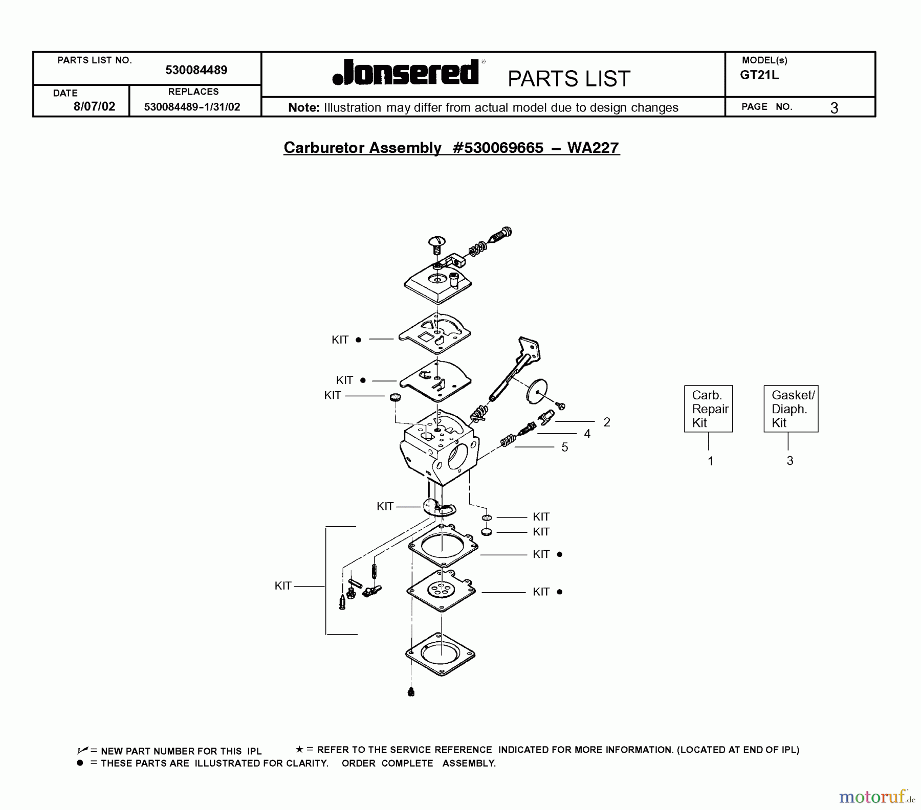  Jonsered Motorsensen, Trimmer GT21L - Jonsered String/Brush Trimmer (2002-08) CARBURETOR DETAILS