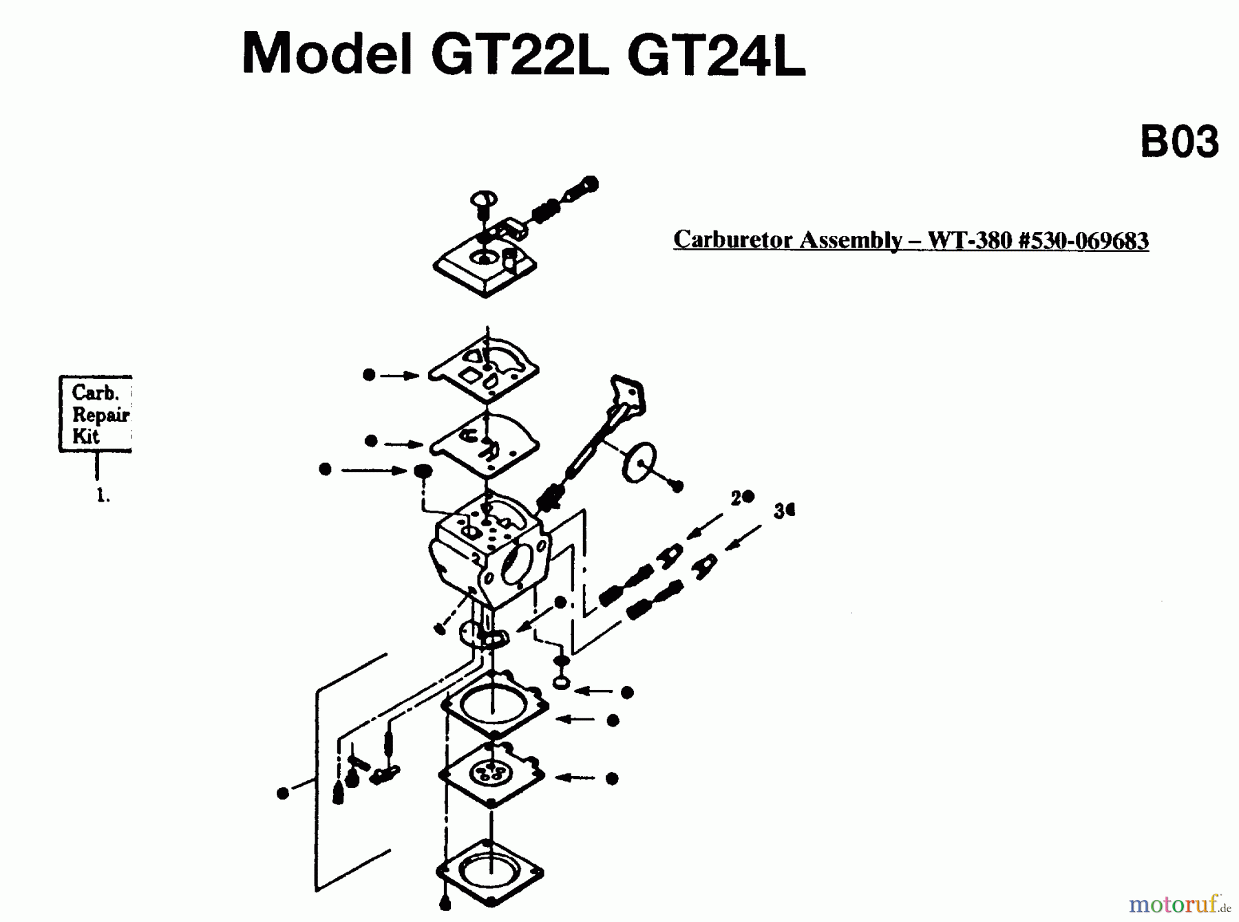  Jonsered Motorsensen, Trimmer GT22L - Jonsered String/Brush Trimmer (1995-05) CARBURETOR DETAILS