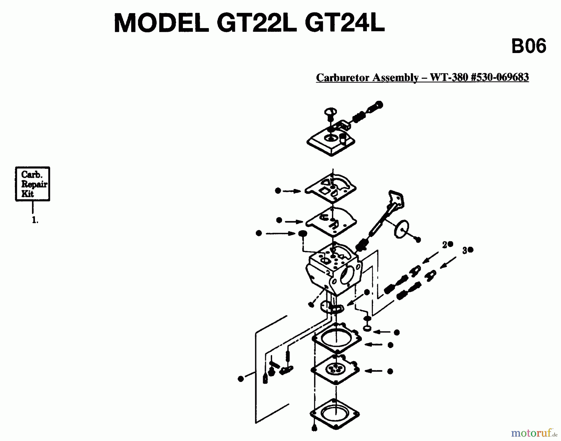  Jonsered Motorsensen, Trimmer GT24L - Jonsered String/Brush Trimmer (1996-03) CARBURETOR DETAILS