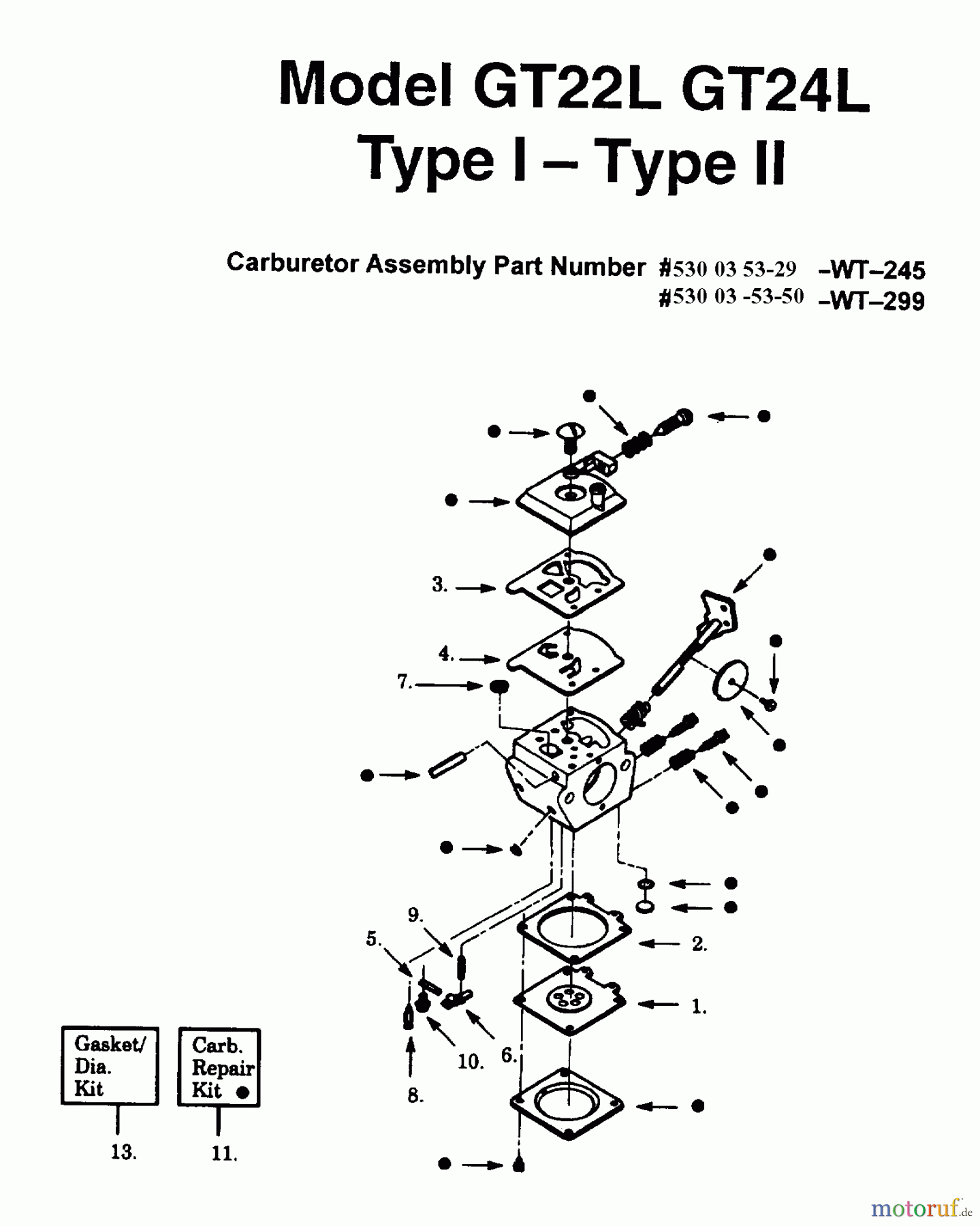 Jonsered Motorsensen, Trimmer GT24L - Jonsered String/Brush Trimmer,TYPE I, TYPE II (1994-01) CARBURETOR DETAILS