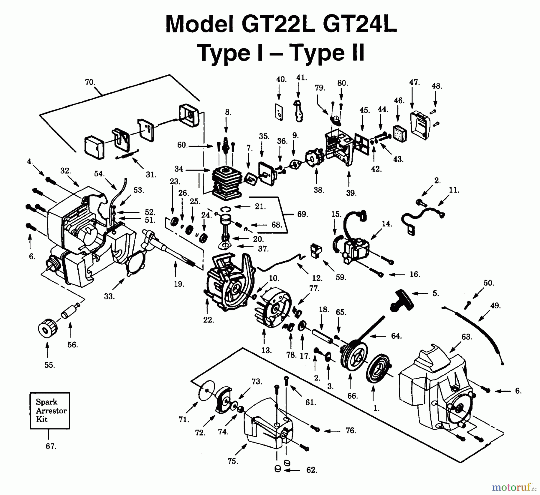  Jonsered Motorsensen, Trimmer GT24L - Jonsered String/Brush Trimmer,TYPE I, TYPE II (1994-01) ENGINE