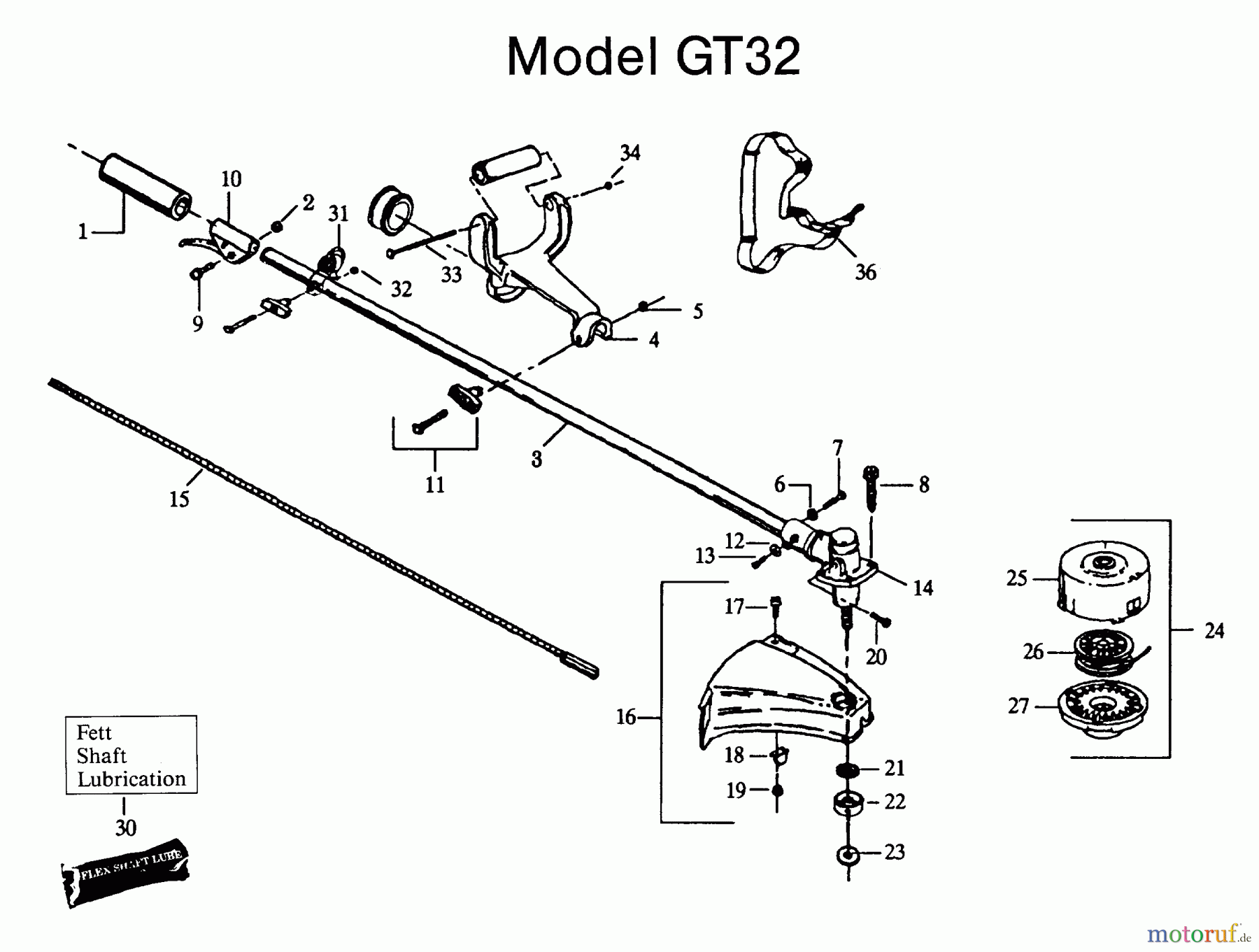  Jonsered Motorsensen, Trimmer GT26 - Jonsered String/Brush Trimmer (1992-03) SHAFT HANDLE #1