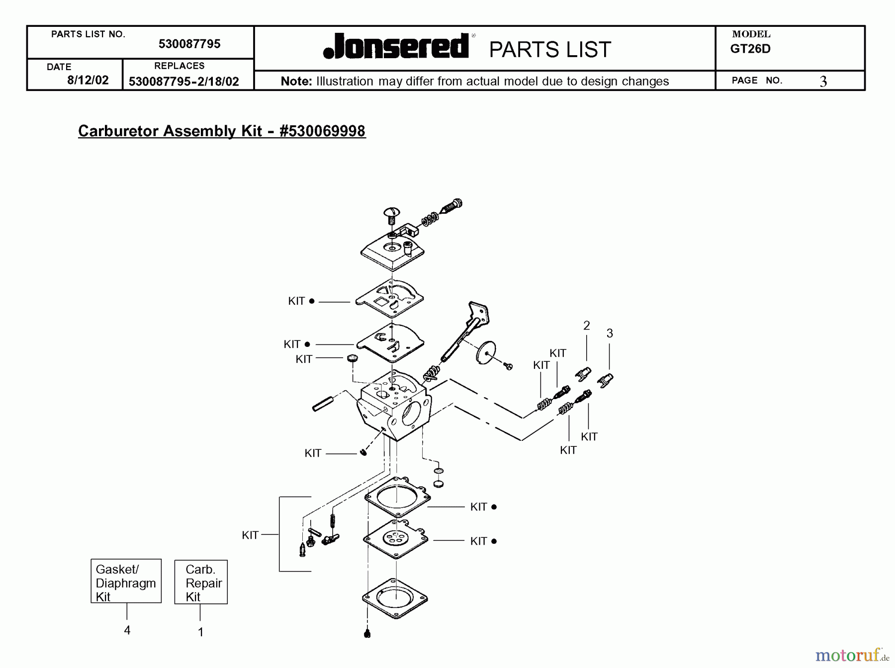  Jonsered Motorsensen, Trimmer GT26D - Jonsered String/Brush Trimmer (2002-08) CARBURETOR DETAILS