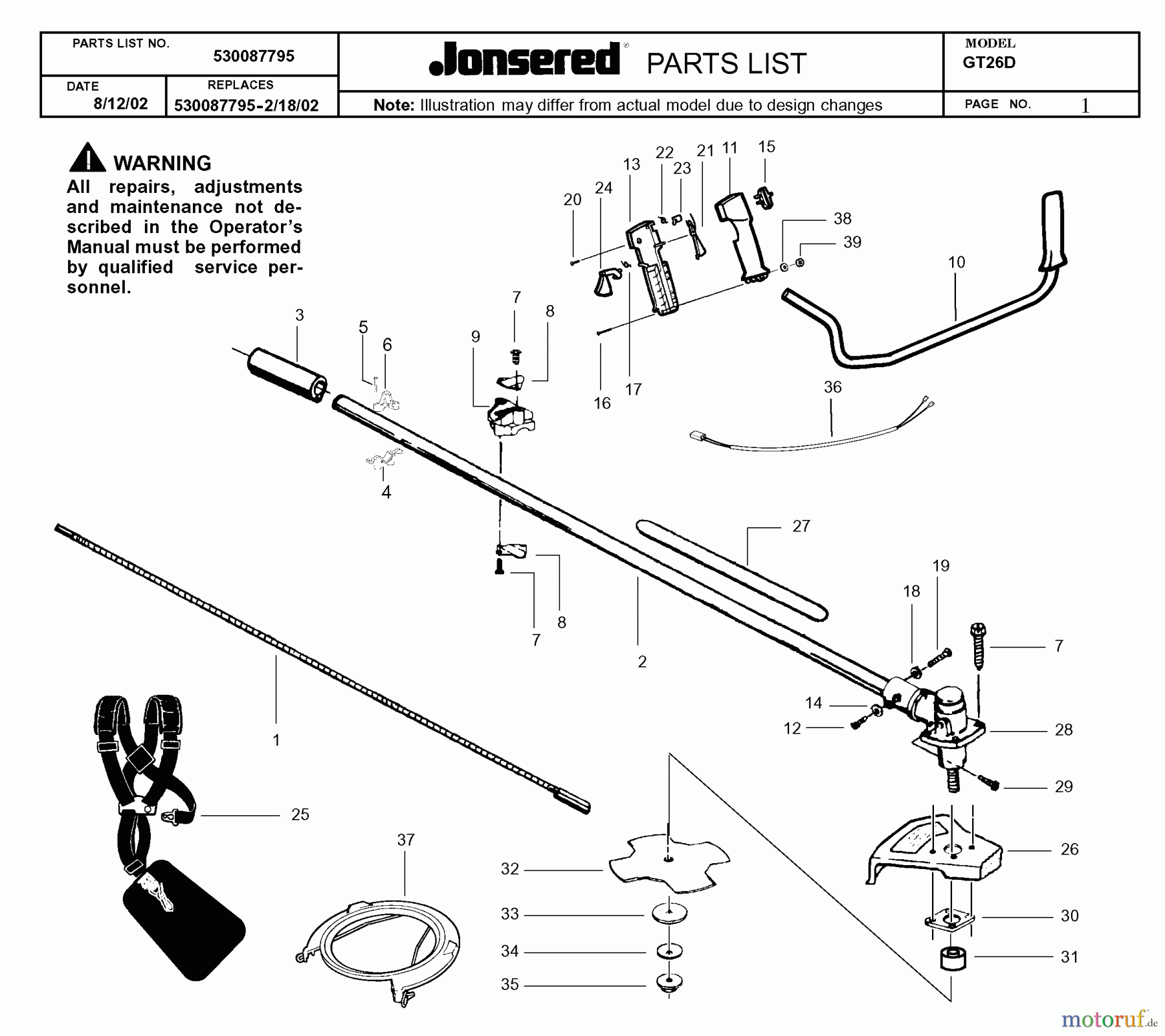  Jonsered Motorsensen, Trimmer GT26D - Jonsered String/Brush Trimmer (2002-08) SHAFT HANDLE