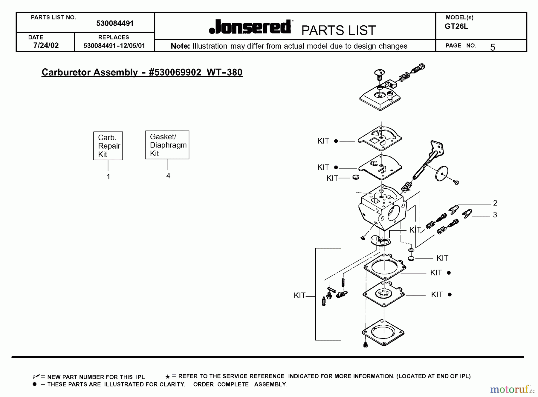  Jonsered Motorsensen, Trimmer GT26L - Jonsered String/Brush Trimmer (2002-08) CARBURETOR DETAILS