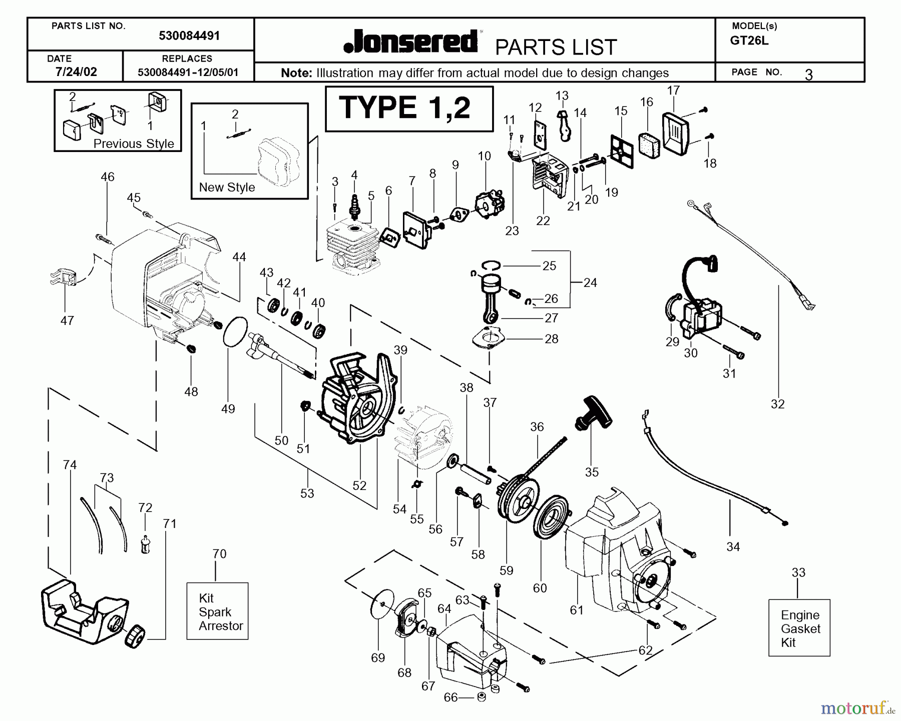  Jonsered Motorsensen, Trimmer GT26L - Jonsered String/Brush Trimmer (2002-08) ENGINE #1