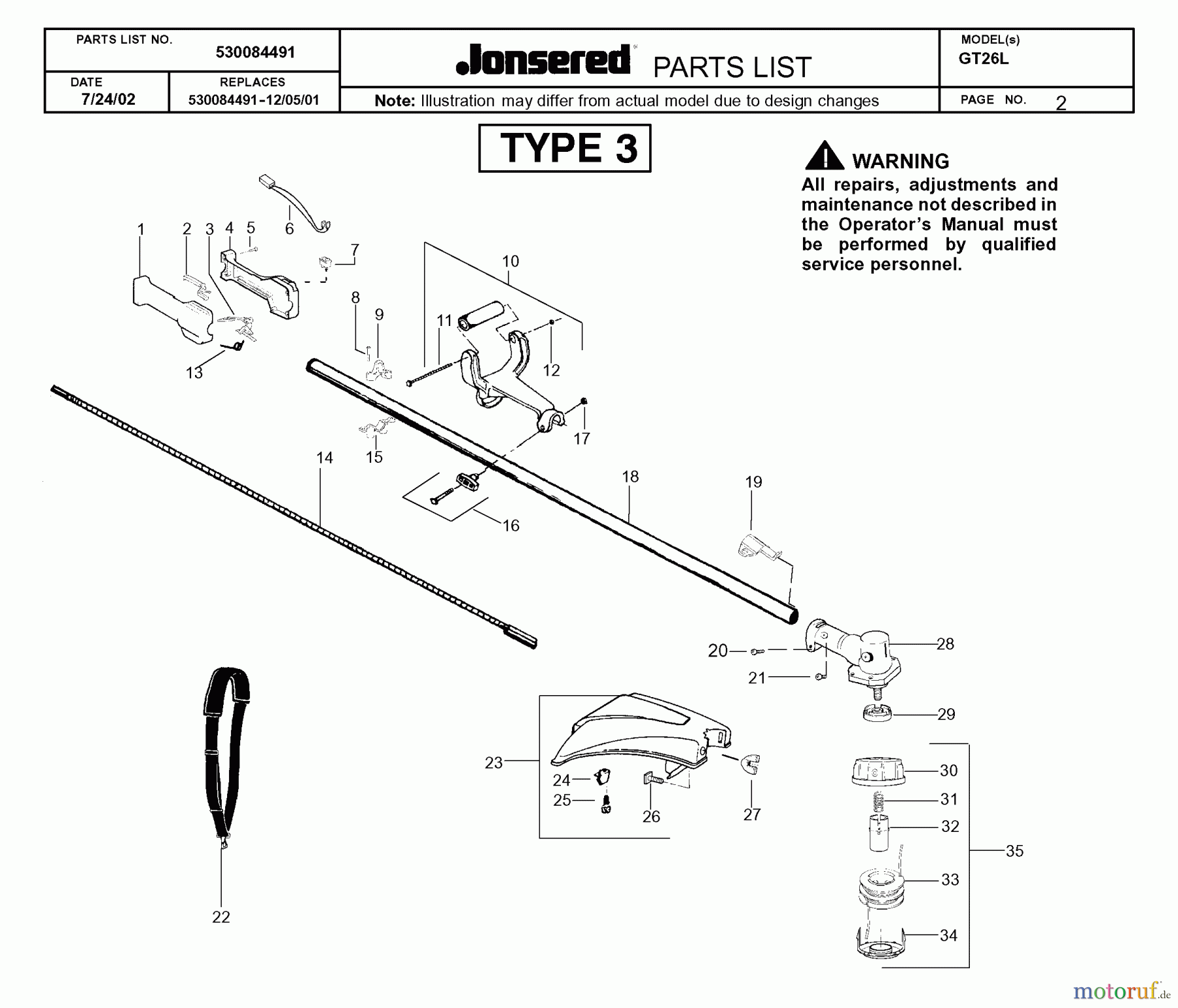  Jonsered Motorsensen, Trimmer GT26L - Jonsered String/Brush Trimmer (2002-08) SHAFT HANDLE #1