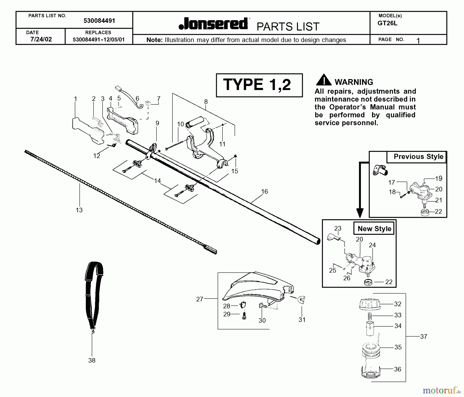  Jonsered Motorsensen, Trimmer GT26L - Jonsered String/Brush Trimmer (2002-08) SHAFT HANDLE #2
