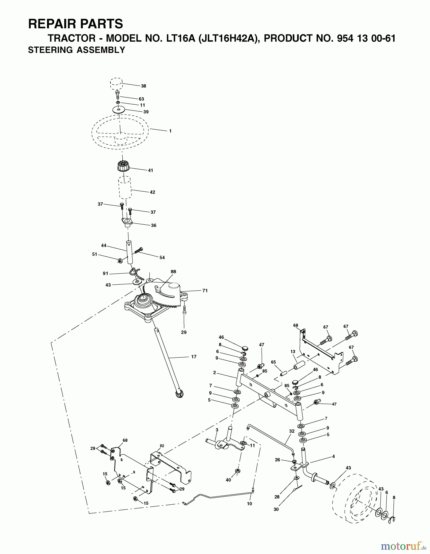  Jonsered Rasen  und Garten Traktoren LT16A (JLT16H42A, 954130061) - Jonsered Lawn & Garden Tractor (2002-06) STEERING