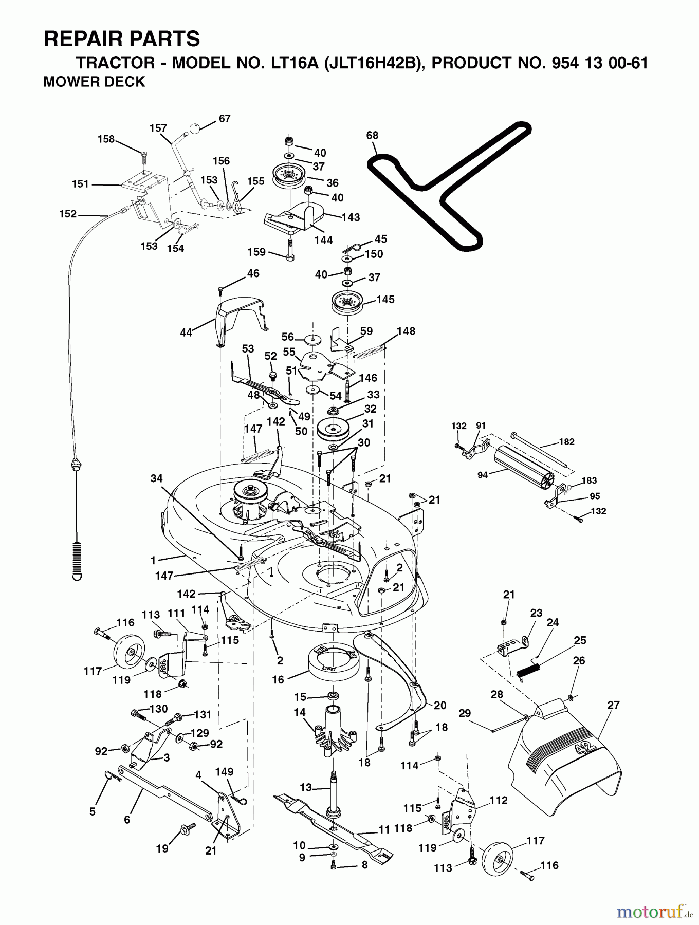  Jonsered Rasen  und Garten Traktoren LT16A (JLT16H42B, 954130061) - Jonsered Lawn & Garden Tractor (2002-03) MOWER DECK / CUTTING DECK