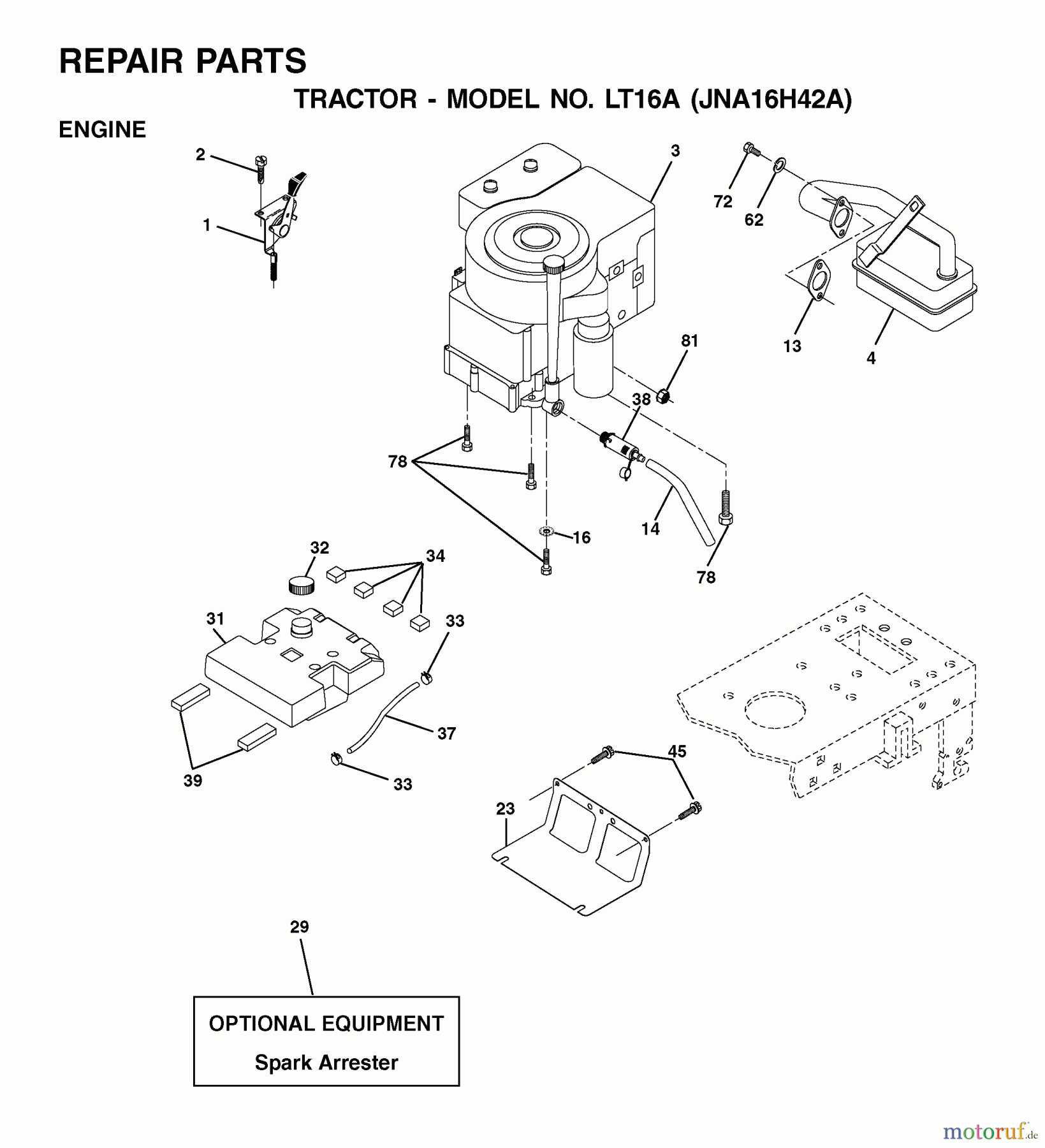  Jonsered Rasen  und Garten Traktoren LT16A (JNA16H42A) - Jonsered Lawn & Garden Tractor (2001-05) ENGINE