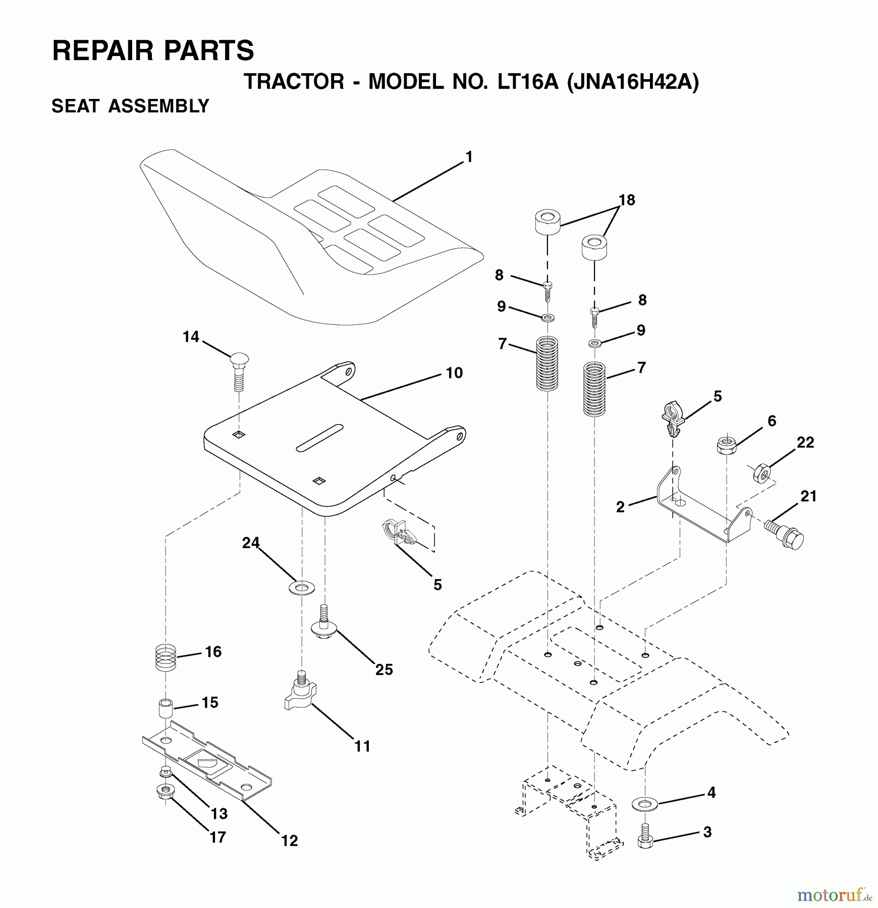  Jonsered Rasen  und Garten Traktoren LT16A (JNA16H42A) - Jonsered Lawn & Garden Tractor (2001-05) SEAT