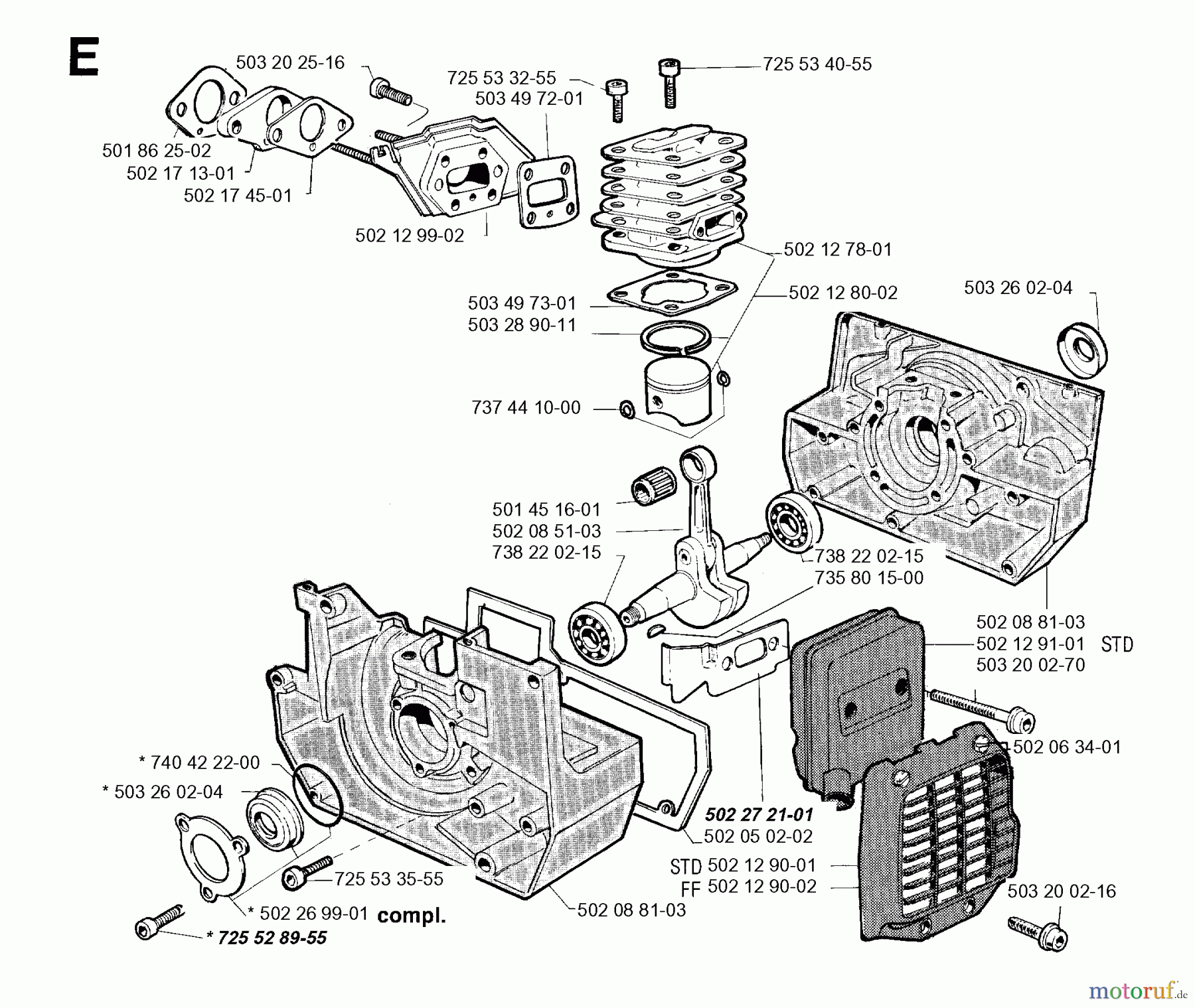  Jonsered Motorsensen, Trimmer RS51 - Jonsered String/Brush Trimmer (1994-06) CYLINDER CRANKCASE