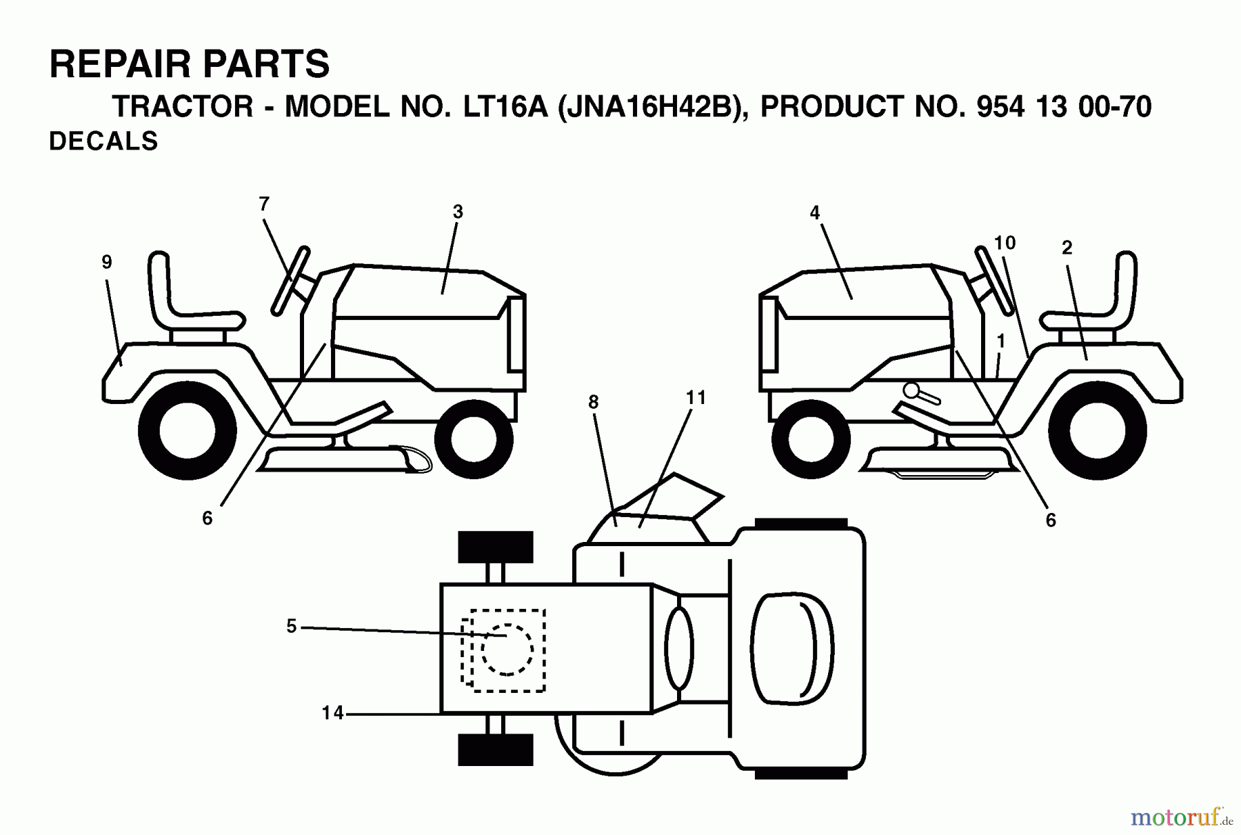  Jonsered Rasen  und Garten Traktoren LT16A (JNA16H42B, 954130070) - Jonsered Lawn & Garden Tractor (2003-01) DECALS