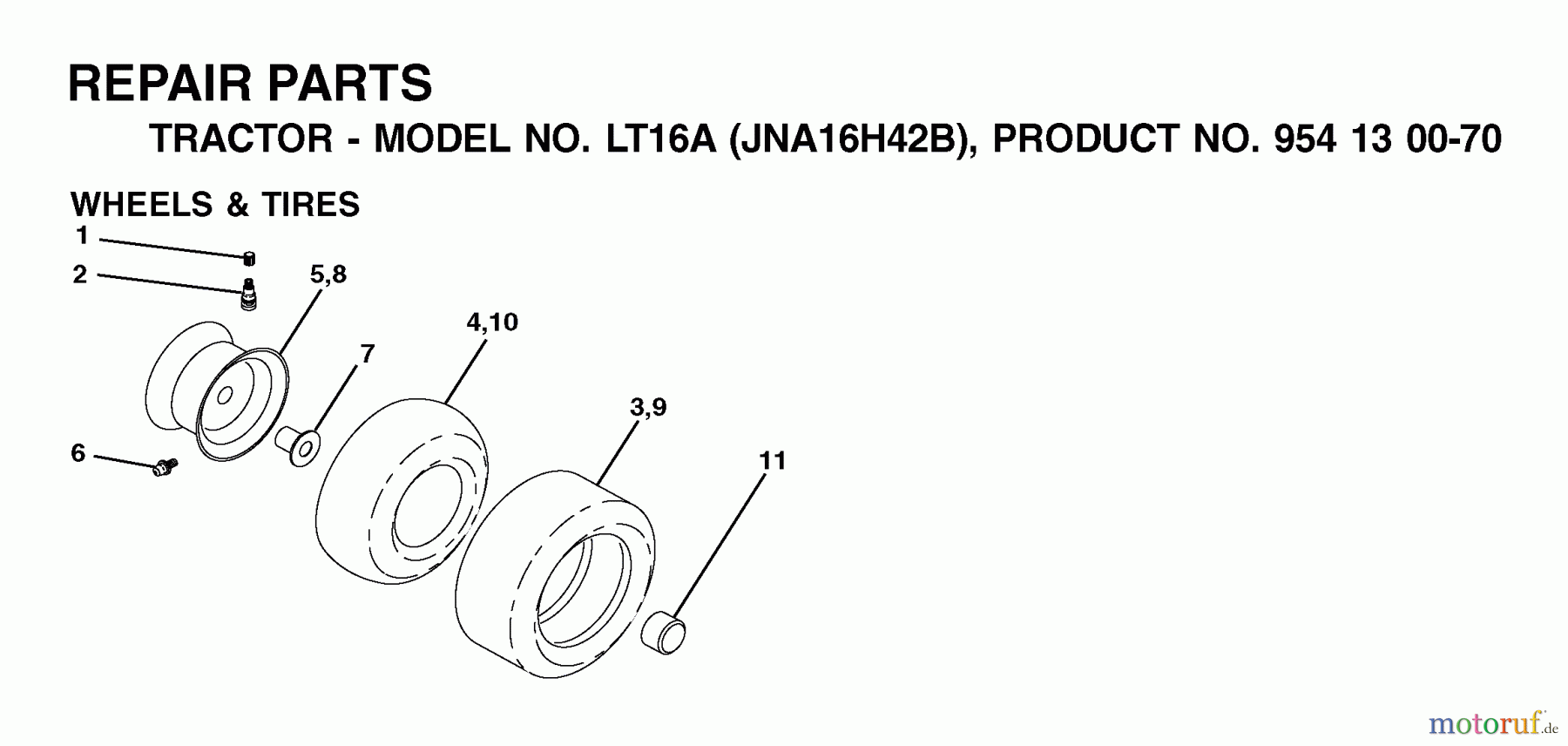  Jonsered Rasen  und Garten Traktoren LT16A (JNA16H42B, 954130070) - Jonsered Lawn & Garden Tractor (2003-01) WHEELS TIRES