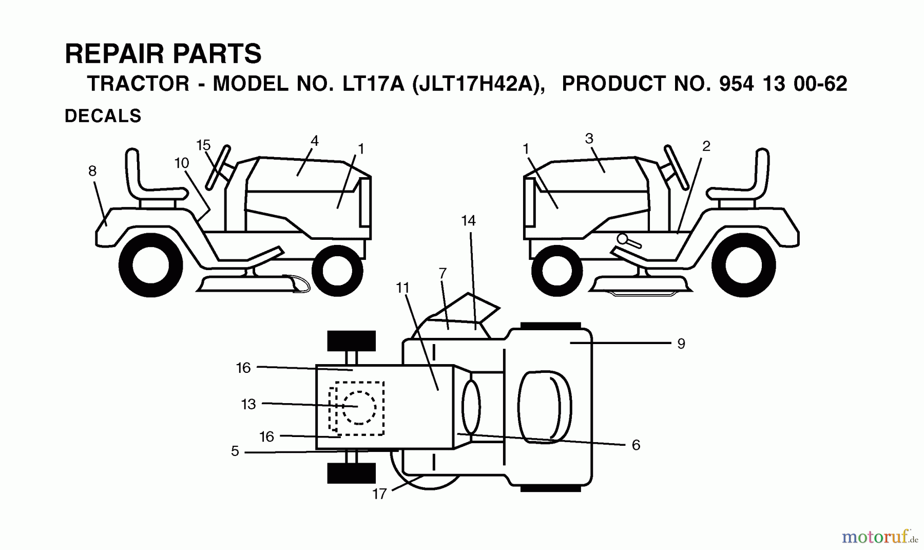  Jonsered Rasen  und Garten Traktoren LT17A (JLT17H42A, 954130062) - Jonsered Lawn & Garden Tractor (2002-06) DECALS