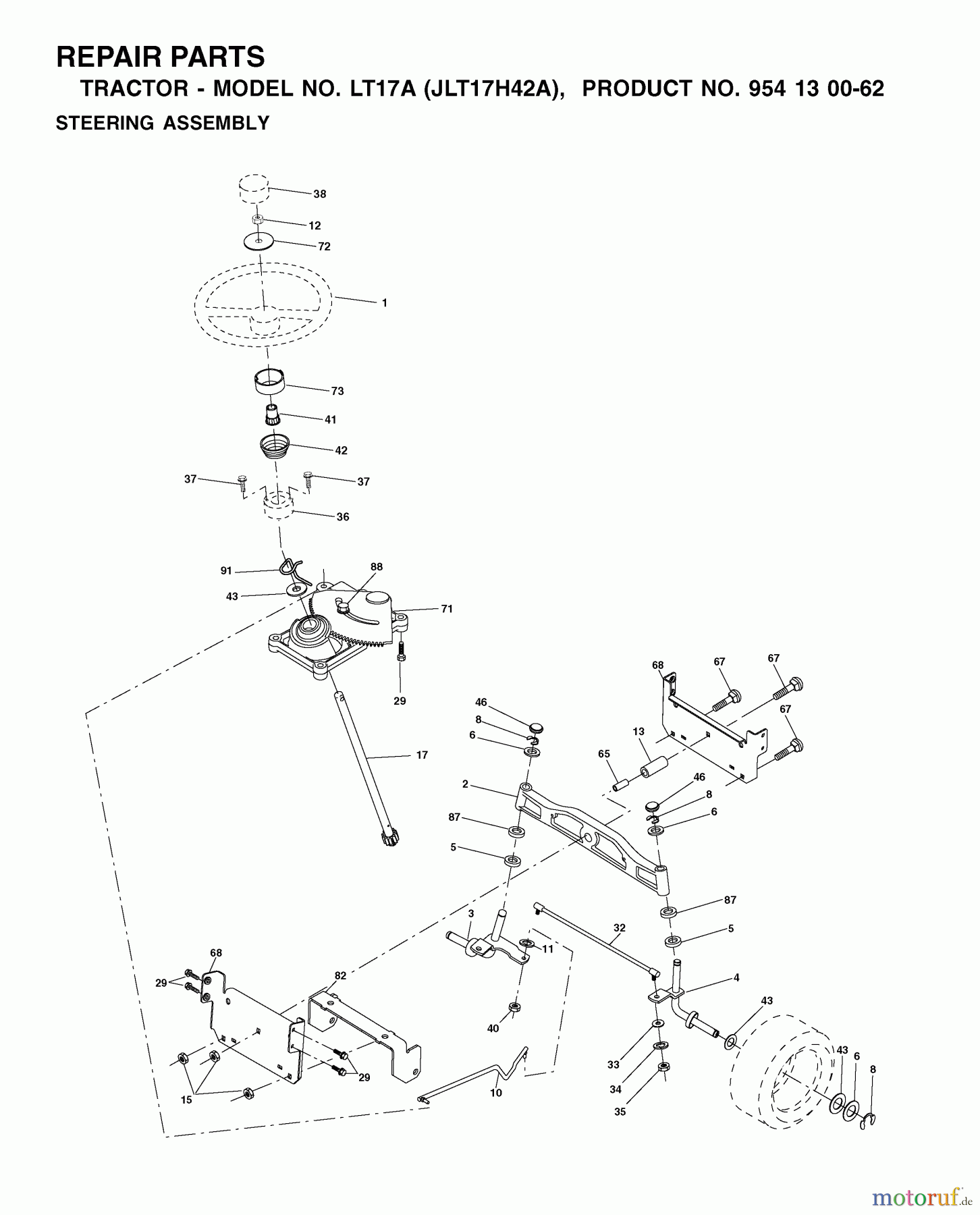  Jonsered Rasen  und Garten Traktoren LT17A (JLT17H42A, 954130062) - Jonsered Lawn & Garden Tractor (2002-06) STEERING