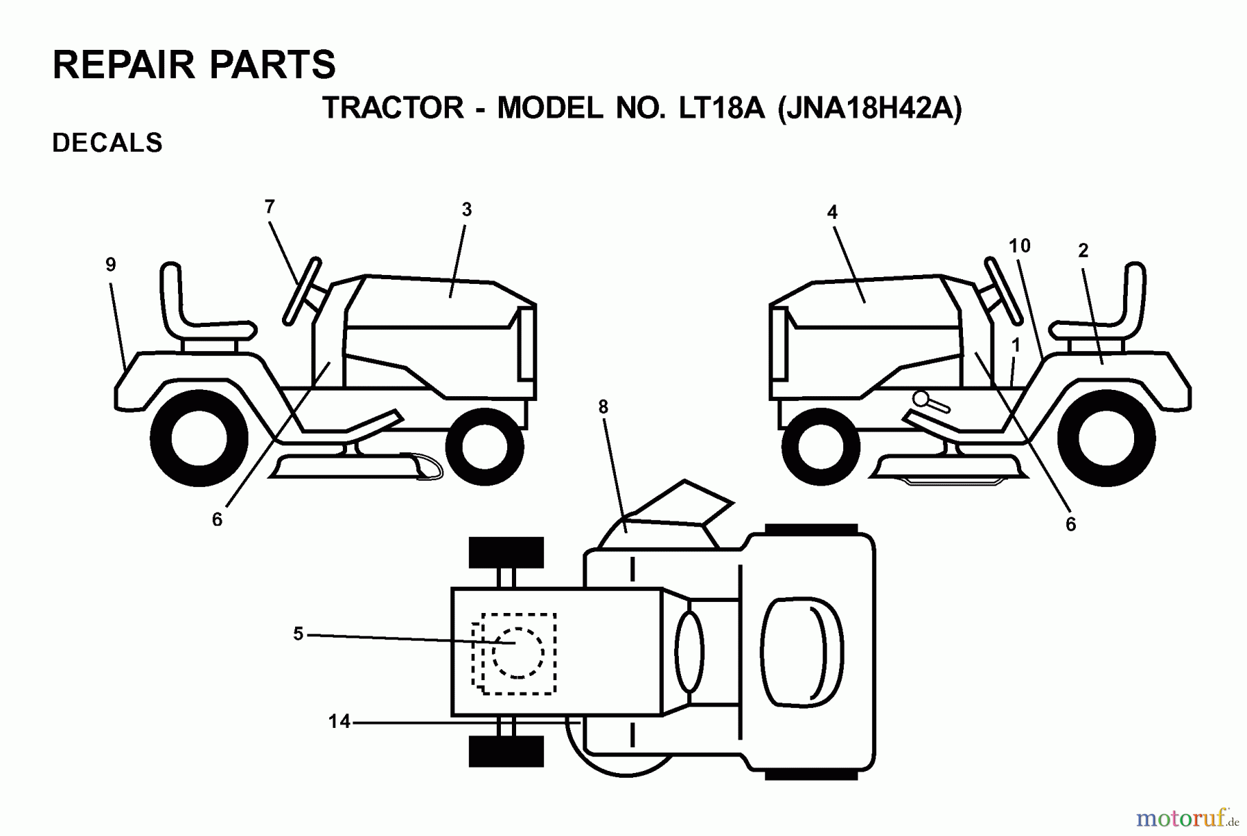  Jonsered Rasen  und Garten Traktoren LT18A (JNA18H42A) - Jonsered Lawn & Garden Tractor (2001-05) DECALS