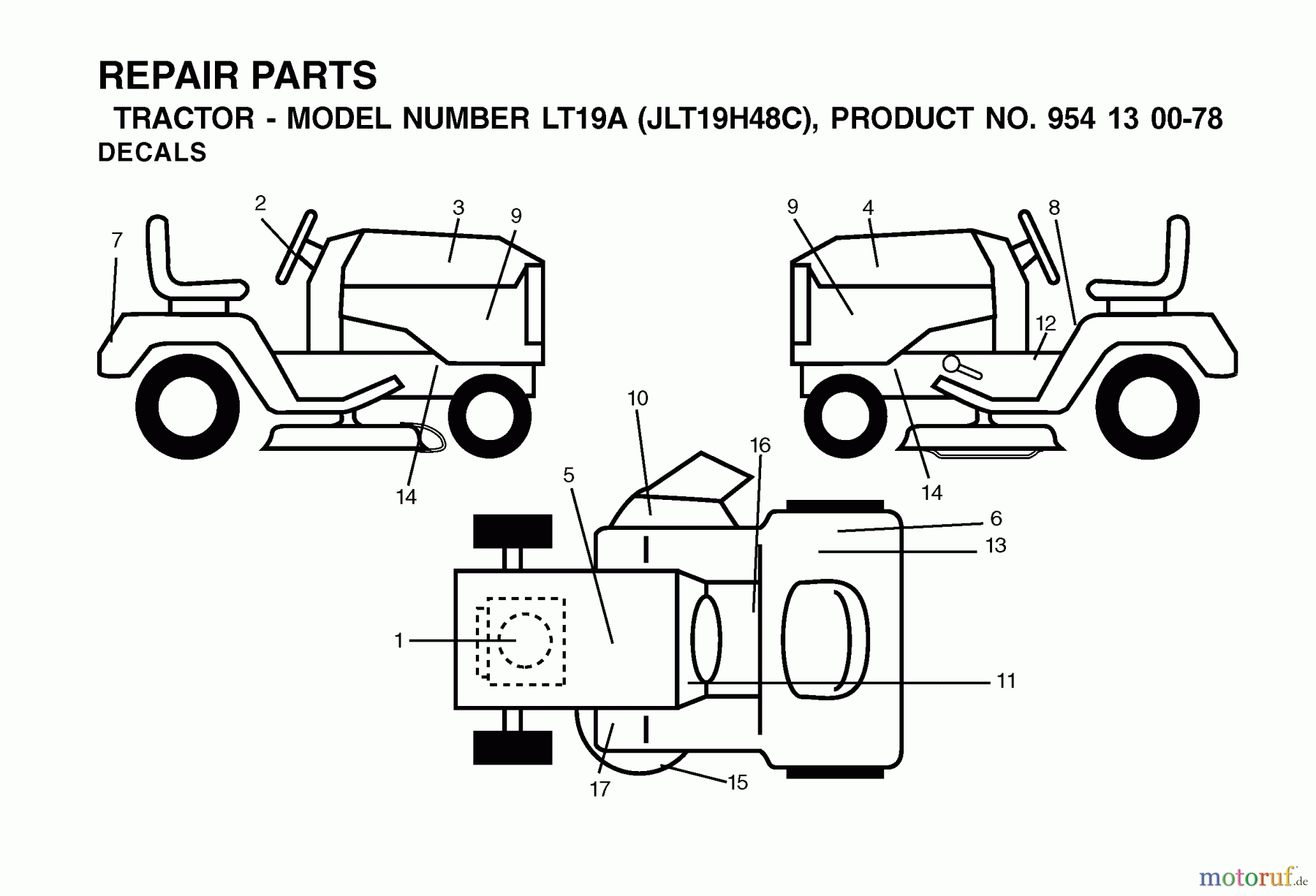  Jonsered Rasen  und Garten Traktoren LT19A (JLT19H48C, 954130078) - Jonsered Lawn & Garden Tractor (2002-09) DECALS