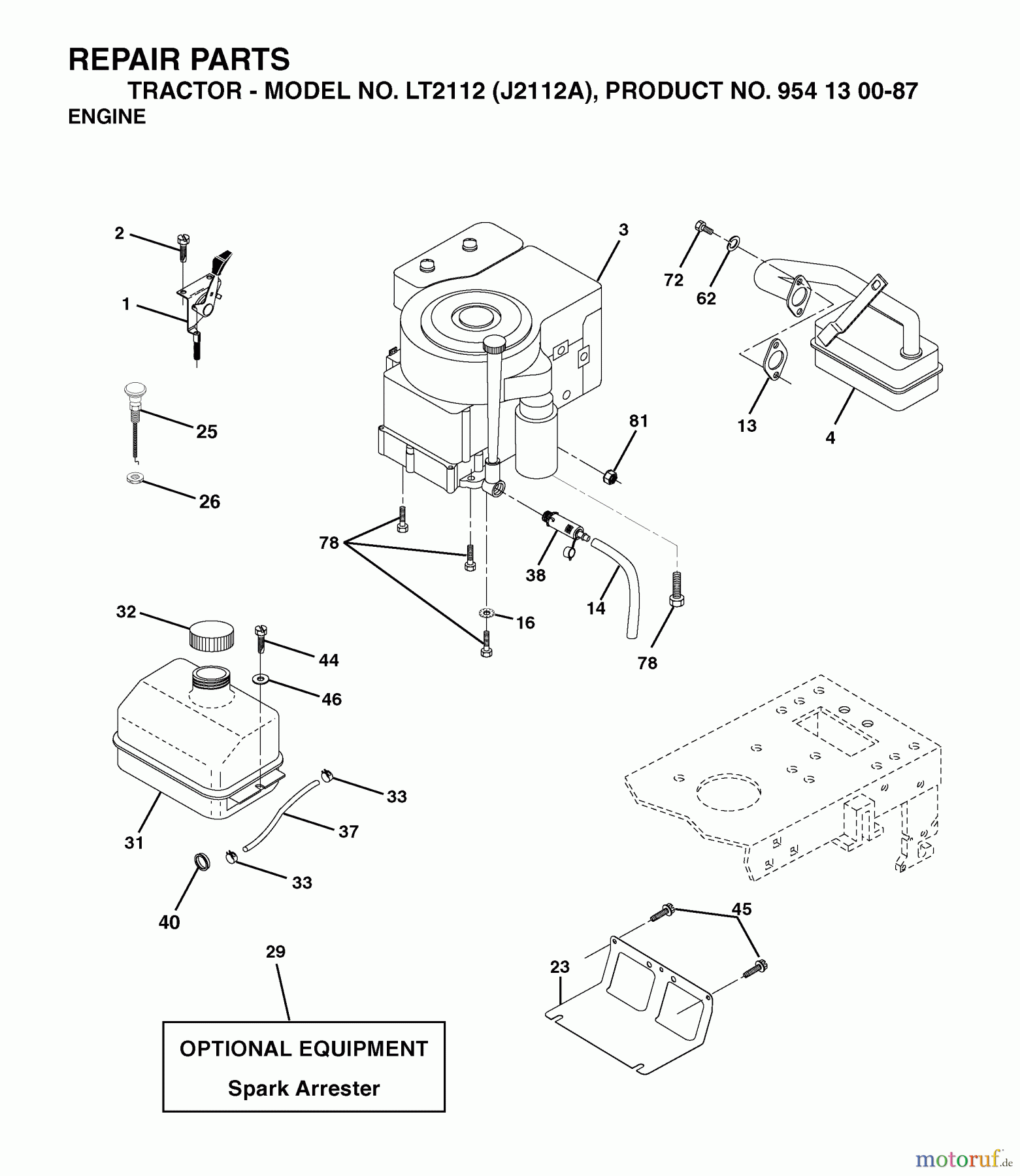  Jonsered Rasen  und Garten Traktoren LT2112 (J2112A, 954130087) - Jonsered Lawn & Garden Tractor (2003-01) ENGINE