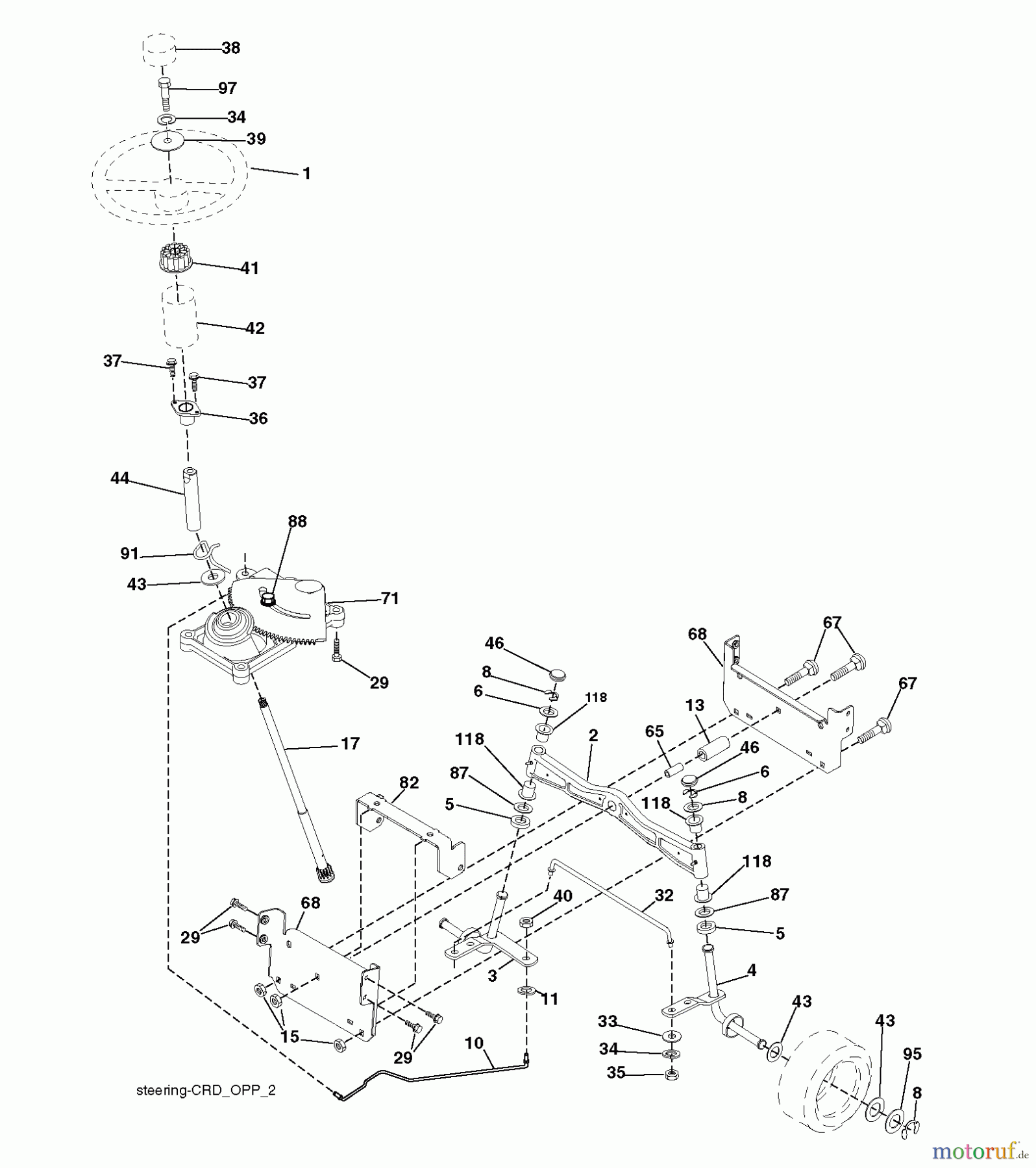 Jonsered Rasen und Garten Traktoren LT2113 CM (96061022402) - Jonsered Lawn & Garden Tractor (2008-09) STEERING