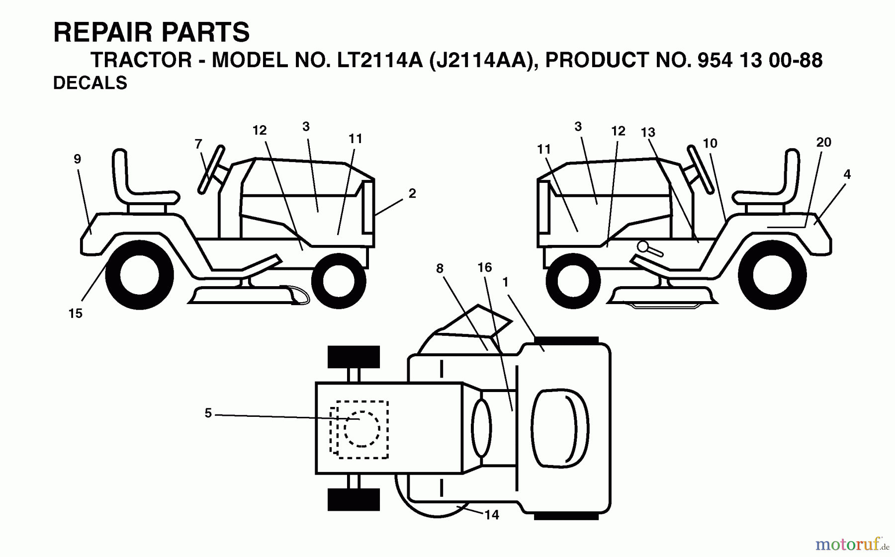  Jonsered Rasen  und Garten Traktoren LT2114 A (J2114AA, 954130088) - Jonsered Lawn & Garden Tractor (2003-01) DECALS