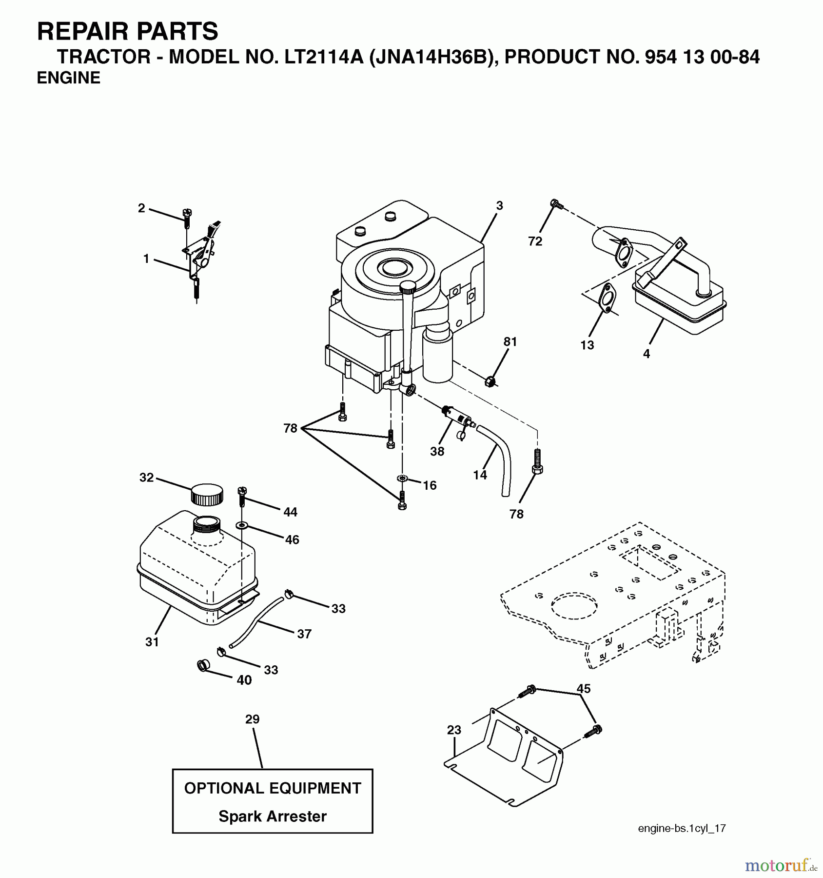  Jonsered Rasen  und Garten Traktoren LT2114 A (JNA14H36B, 954130084) - Jonsered Lawn & Garden Tractor (2003-05) ENGINE