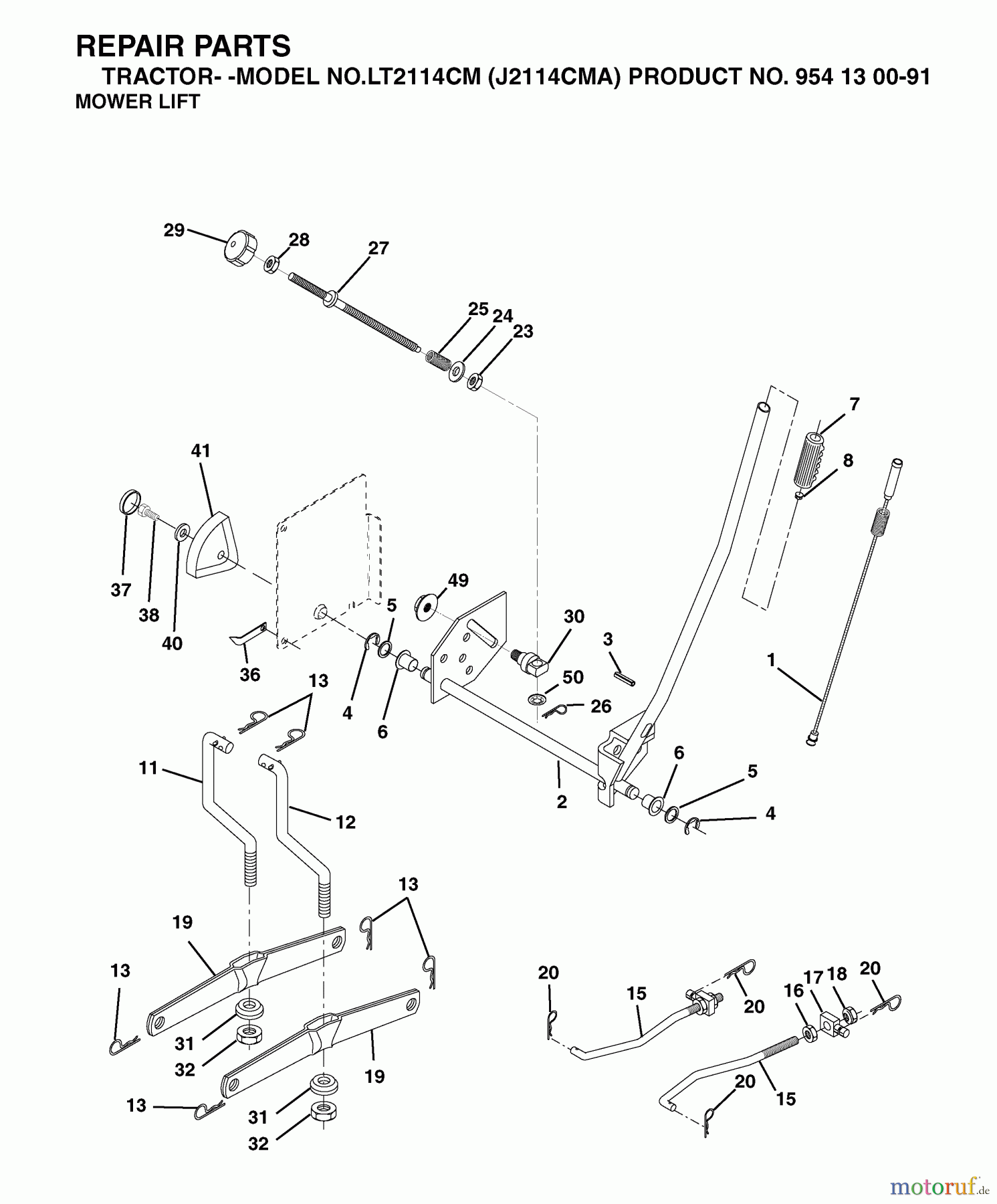  Jonsered Rasen  und Garten Traktoren LT2114 CM (J2114CMA, 954130091) - Jonsered Lawn & Garden Tractor (2003-01) MOWER LIFT / DECK LIFT