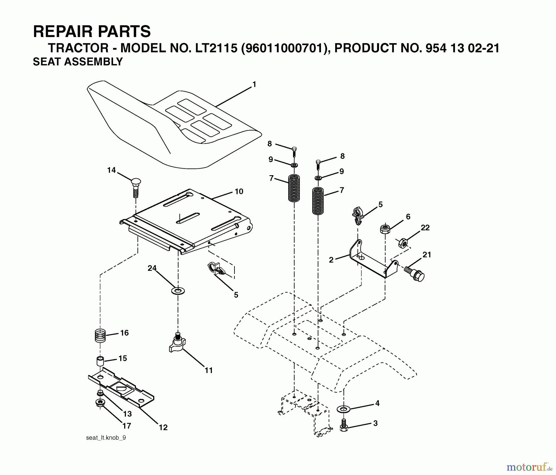  Jonsered Rasen  und Garten Traktoren LT2115 (96011000701) - Jonsered Lawn & Garden Tractor (2005-04) SEAT