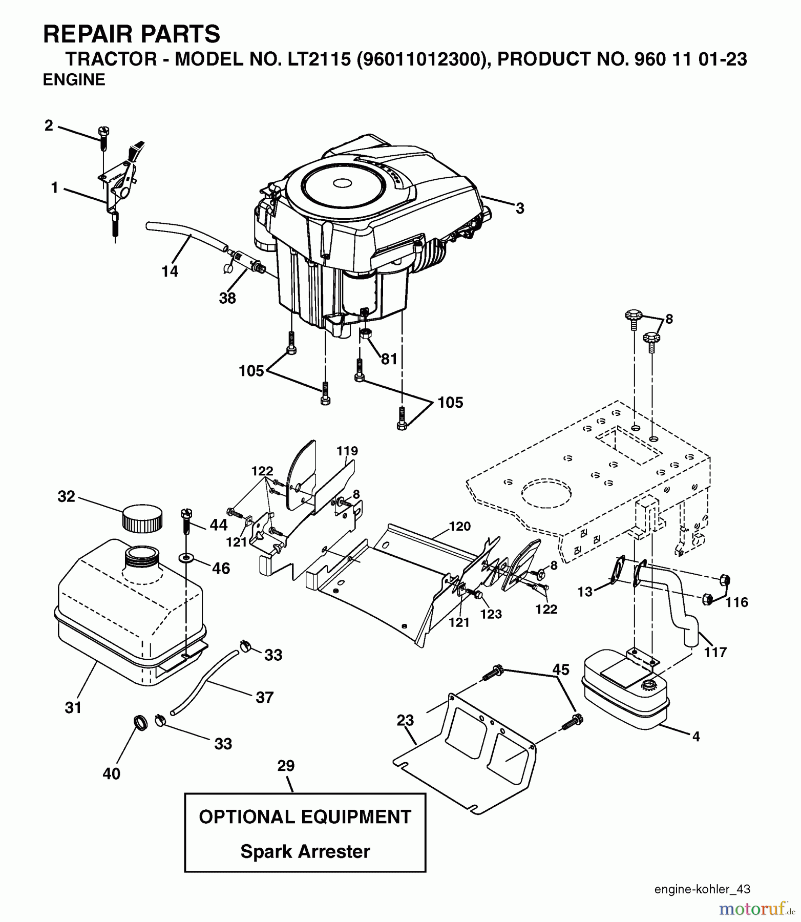  Jonsered Rasen  und Garten Traktoren LT2115 (96011012300) - Jonsered Lawn & Garden Tractor (2006-01) ENGINE