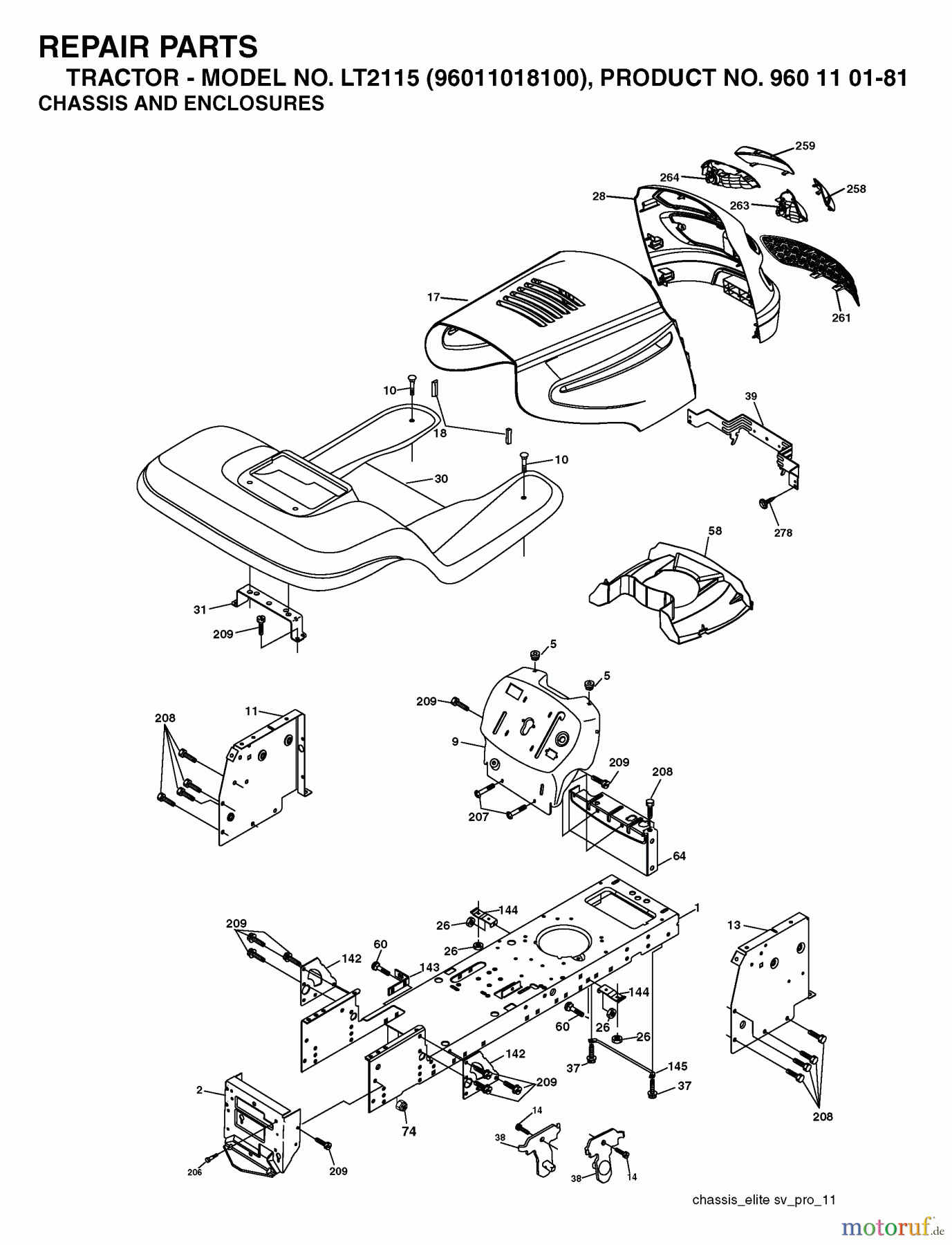  Jonsered Rasen  und Garten Traktoren LT2115 (96011018100) - Jonsered Lawn & Garden Tractor (2006-05) CHASSIS ENCLOSURES