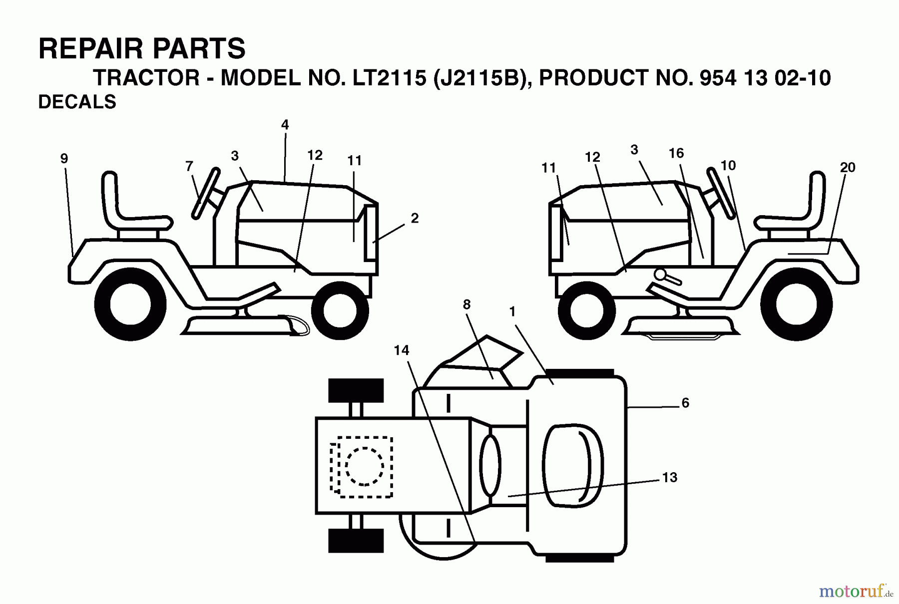  Jonsered Rasen  und Garten Traktoren LT2115 (J2115B, 954130210) - Jonsered Lawn & Garden Tractor (2004-06) DECALS