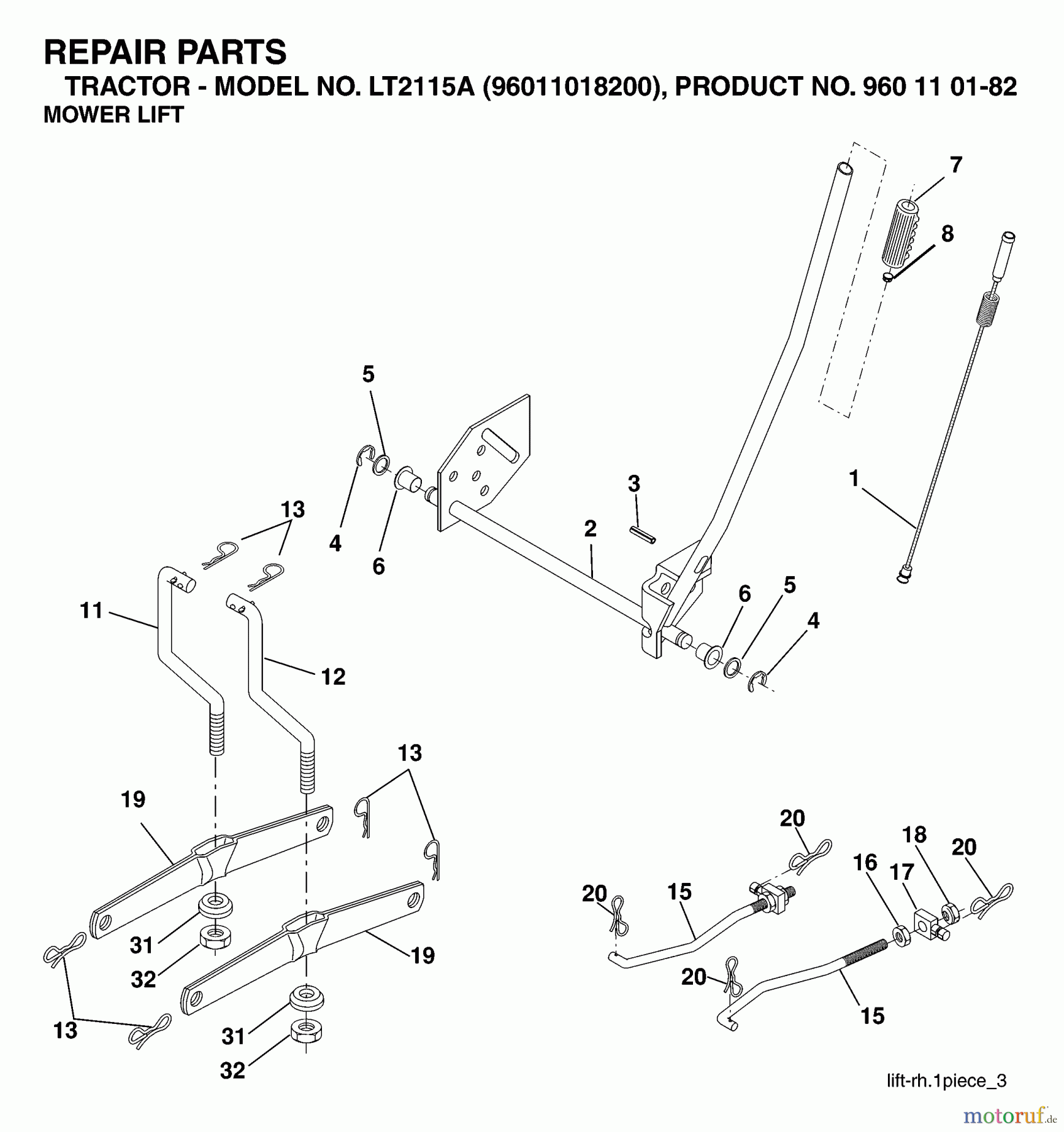  Jonsered Rasen  und Garten Traktoren LT2115 A (96011018200) - Jonsered Lawn & Garden Tractor (2006-03) MOWER LIFT / DECK LIFT