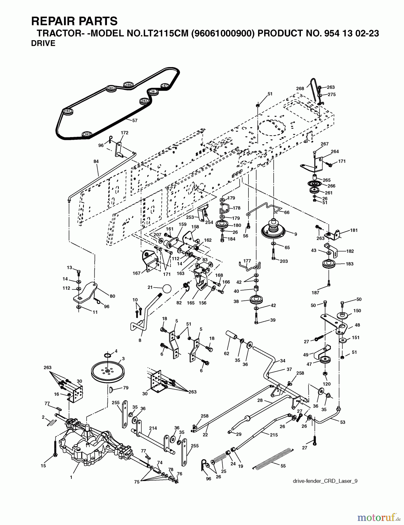  Jonsered Rasen  und Garten Traktoren LT2115 CM (96061000900) - Jonsered Lawn & Garden Tractor (2005-01) DRIVE