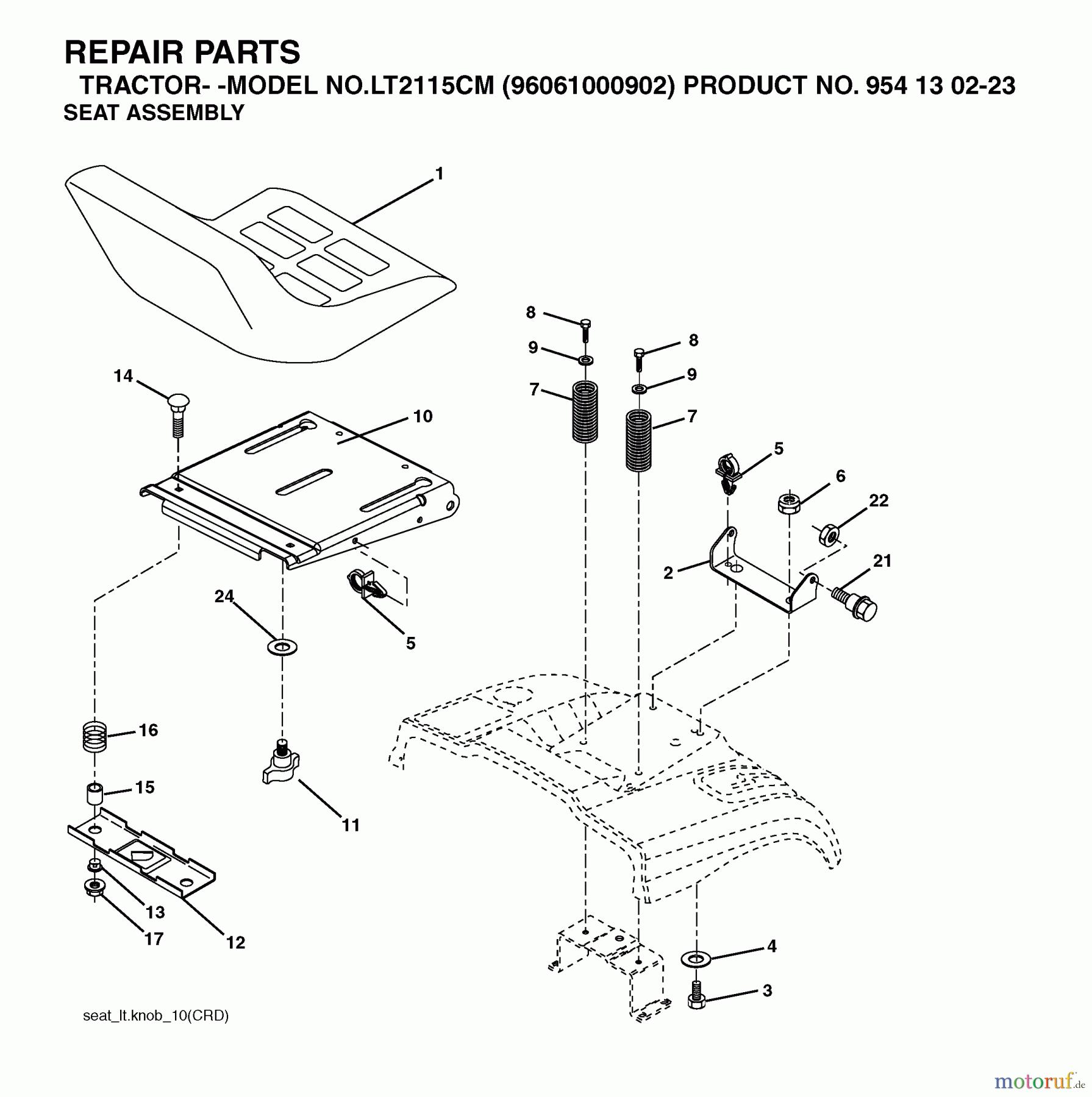  Jonsered Rasen  und Garten Traktoren LT2115 CM (96061000902) - Jonsered Lawn & Garden Tractor (2005-05) SEAT