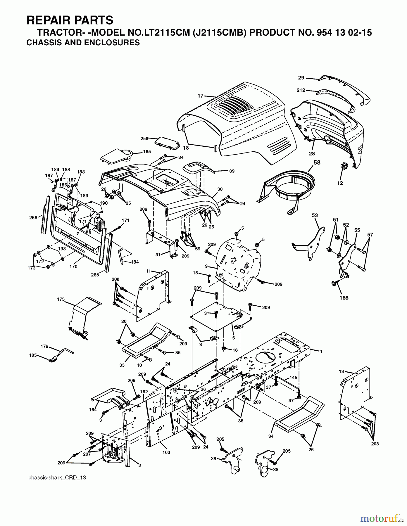  Jonsered Rasen  und Garten Traktoren LT2115 CM (J2115CMB, 954130215) - Jonsered Lawn & Garden Tractor (2004-06) CHASSIS ENCLOSURES