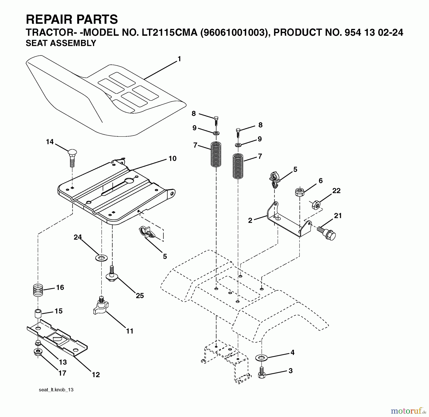  Jonsered Rasen  und Garten Traktoren LT2115 CMA (96061001003) - Jonsered Lawn & Garden Tractor (2006-01) SEAT