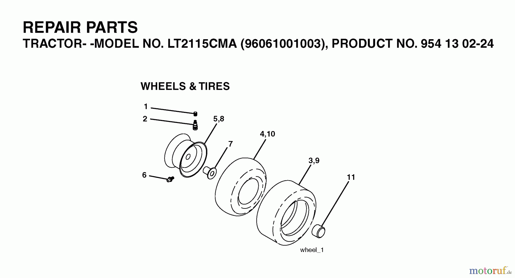  Jonsered Rasen  und Garten Traktoren LT2115 CMA (96061001003) - Jonsered Lawn & Garden Tractor (2006-01) WHEELS TIRES