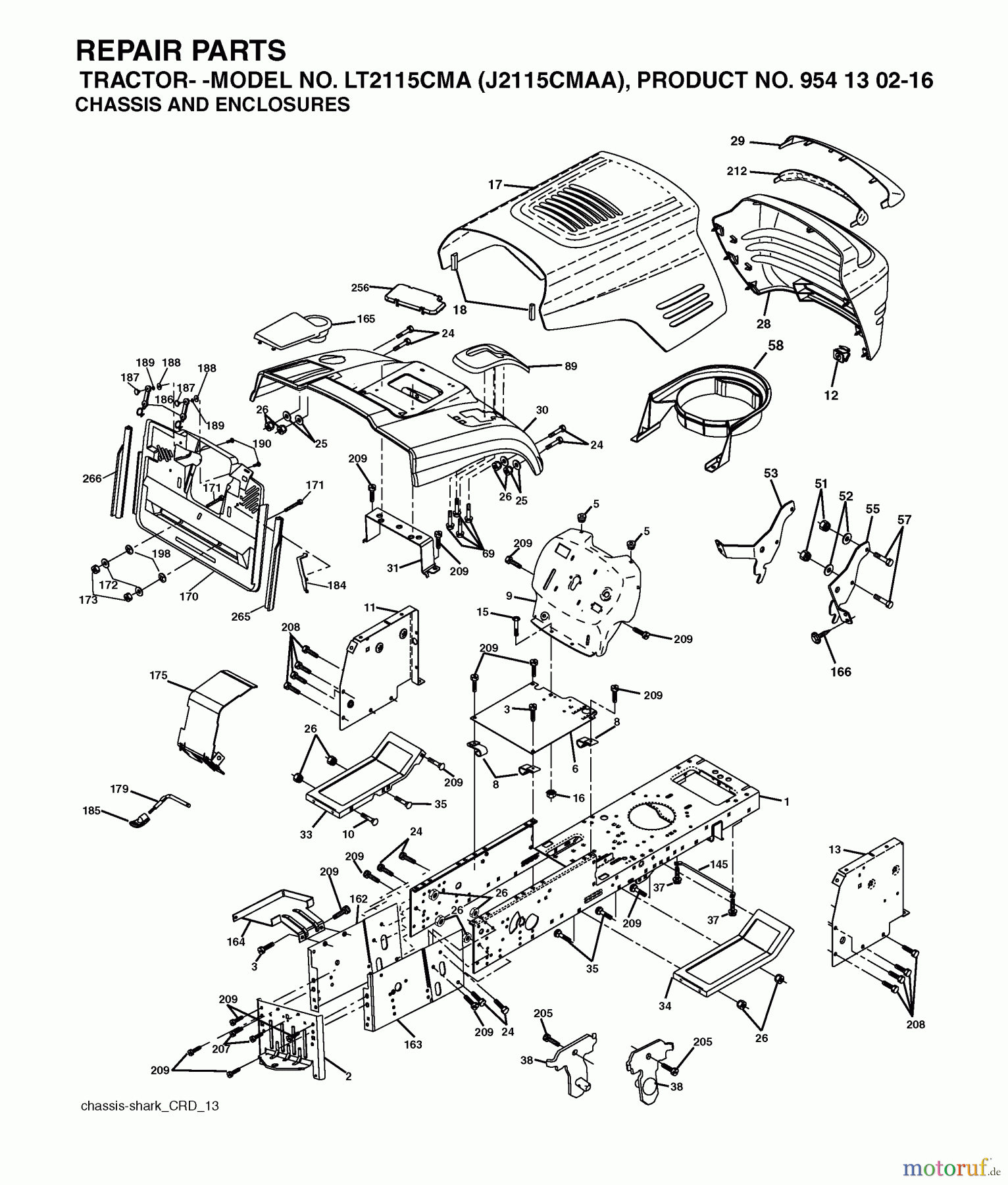  Jonsered Rasen  und Garten Traktoren LT2115 CMA (J2115CMAA, 954130216) - Jonsered Lawn & Garden Tractor (2004-01) CHASSIS ENCLOSURES