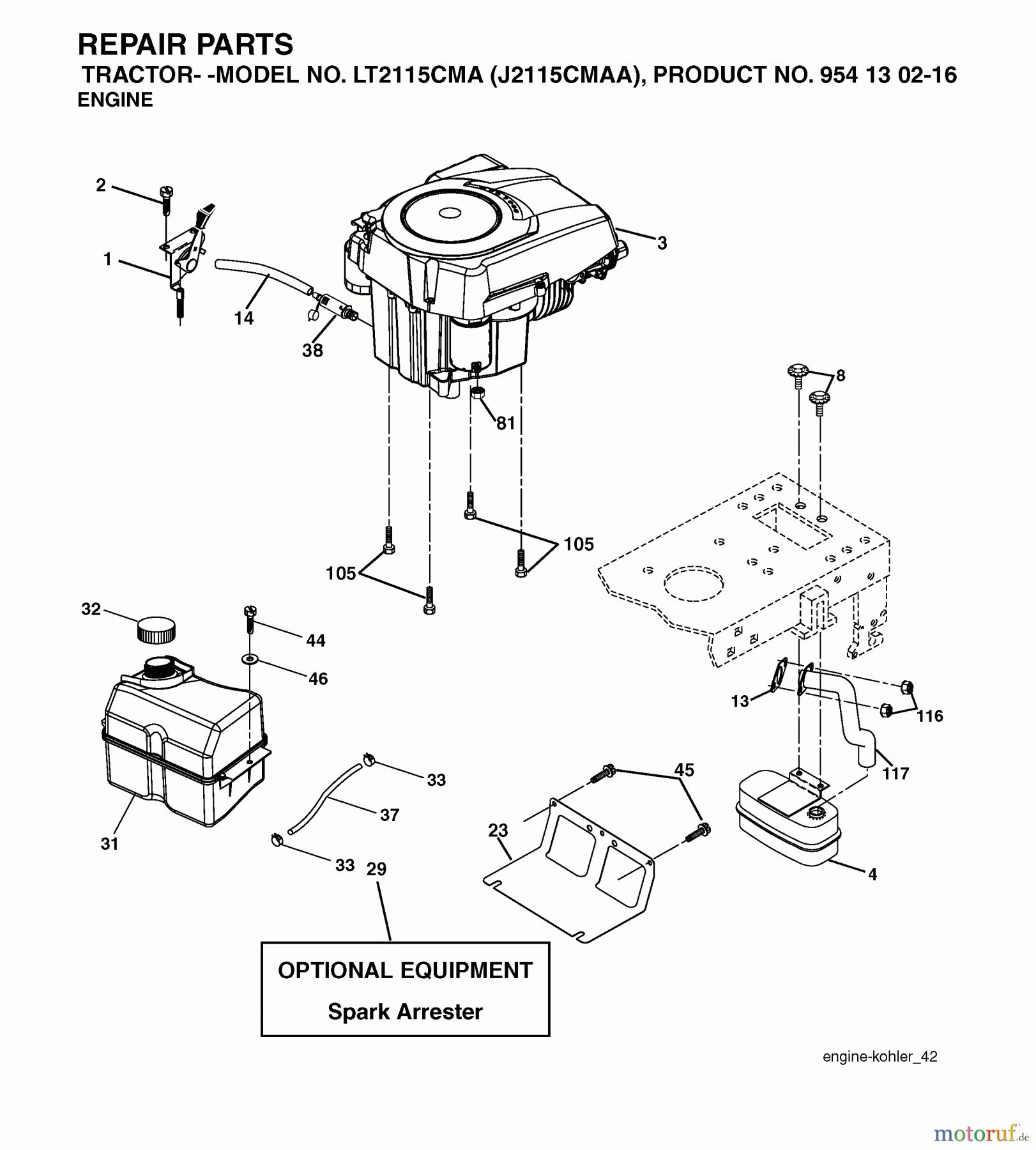  Jonsered Rasen  und Garten Traktoren LT2115 CMA (J2115CMAA, 954130216) - Jonsered Lawn & Garden Tractor (2004-01) ENGINE