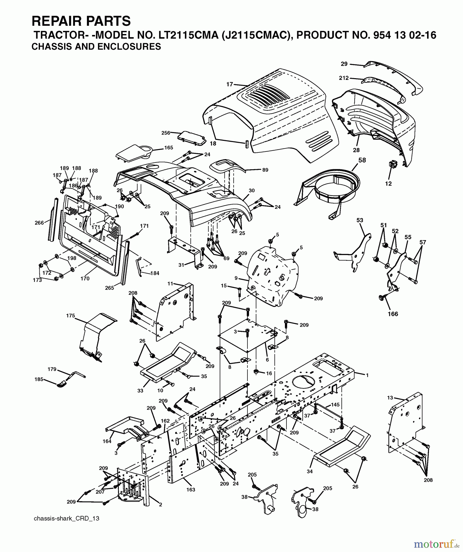  Jonsered Rasen  und Garten Traktoren LT2115 CMA (J2115CMAC, 954130216) - Jonsered Lawn & Garden Tractor (2004-06) CHASSIS ENCLOSURES